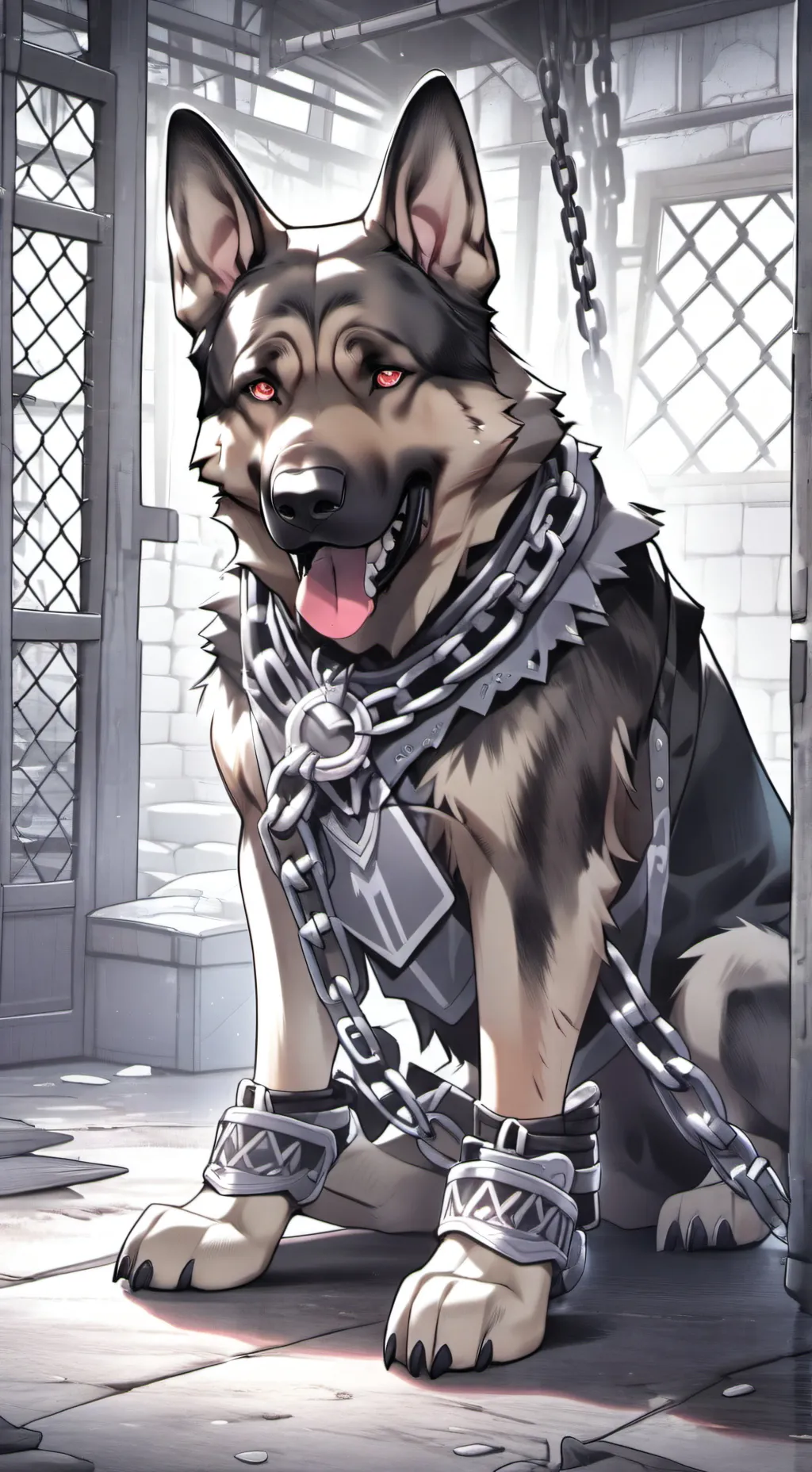 ai character: giant 50 foot dog  background