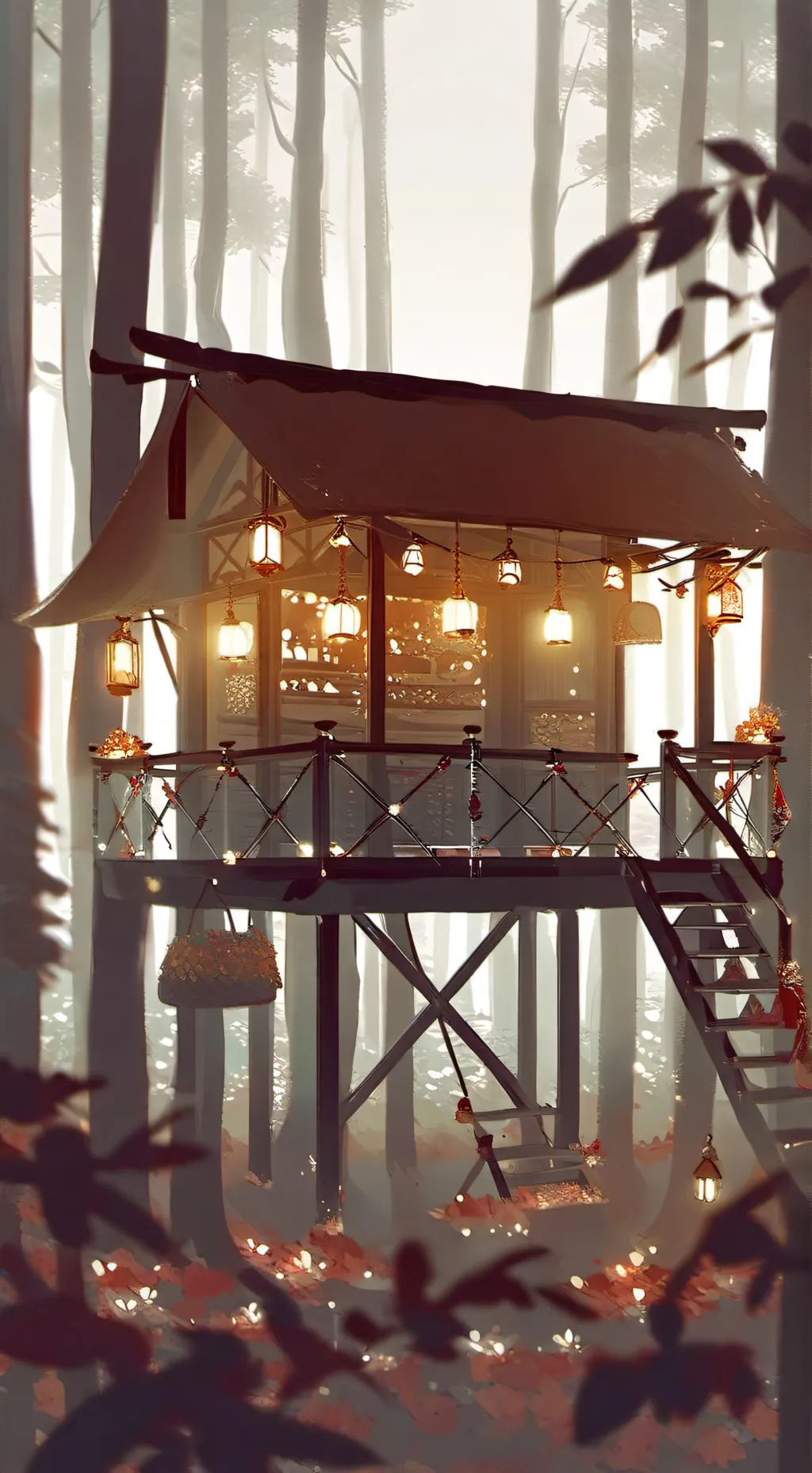 ai character: treehouse shop background