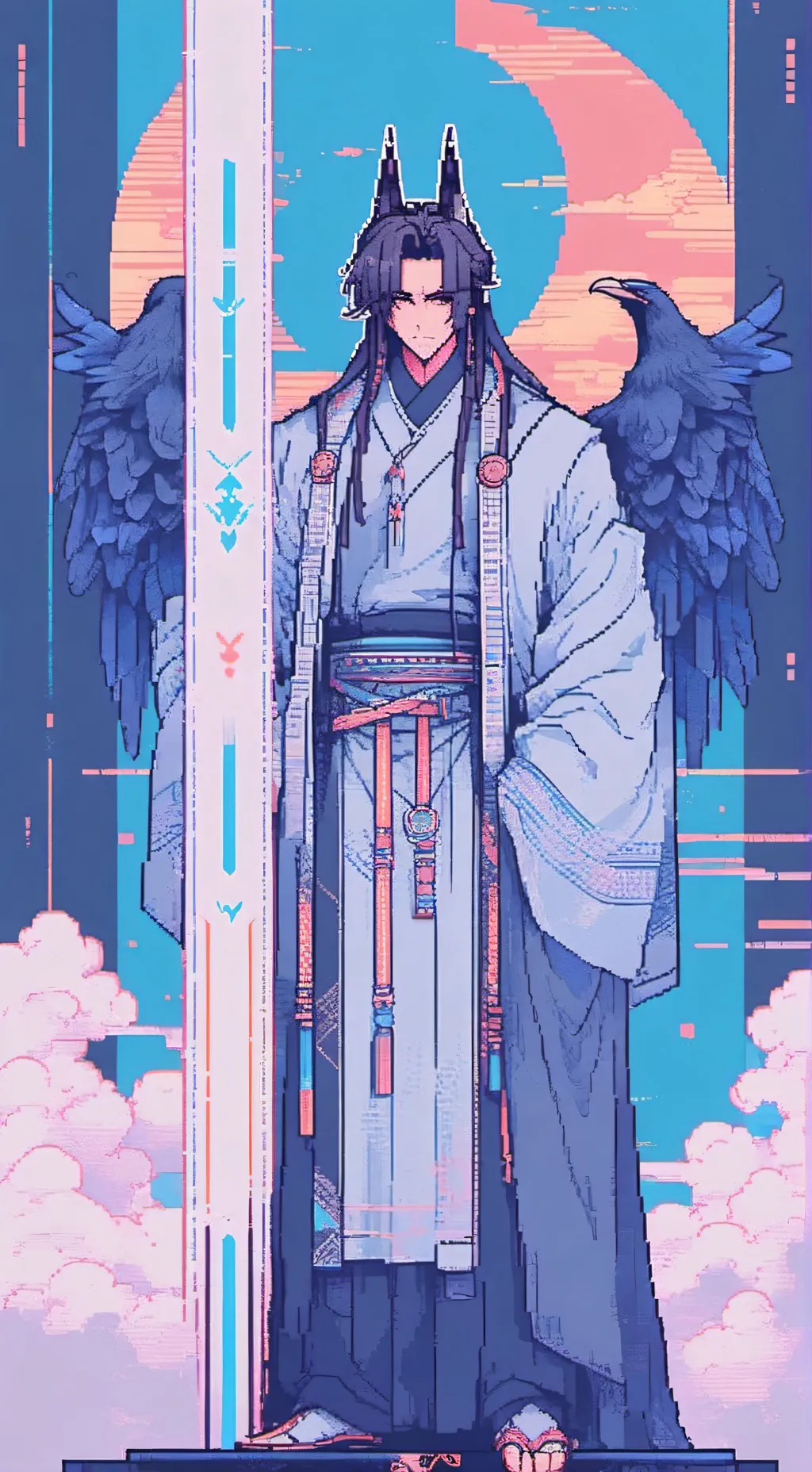 ai character: ᗴʑᏒΛ background