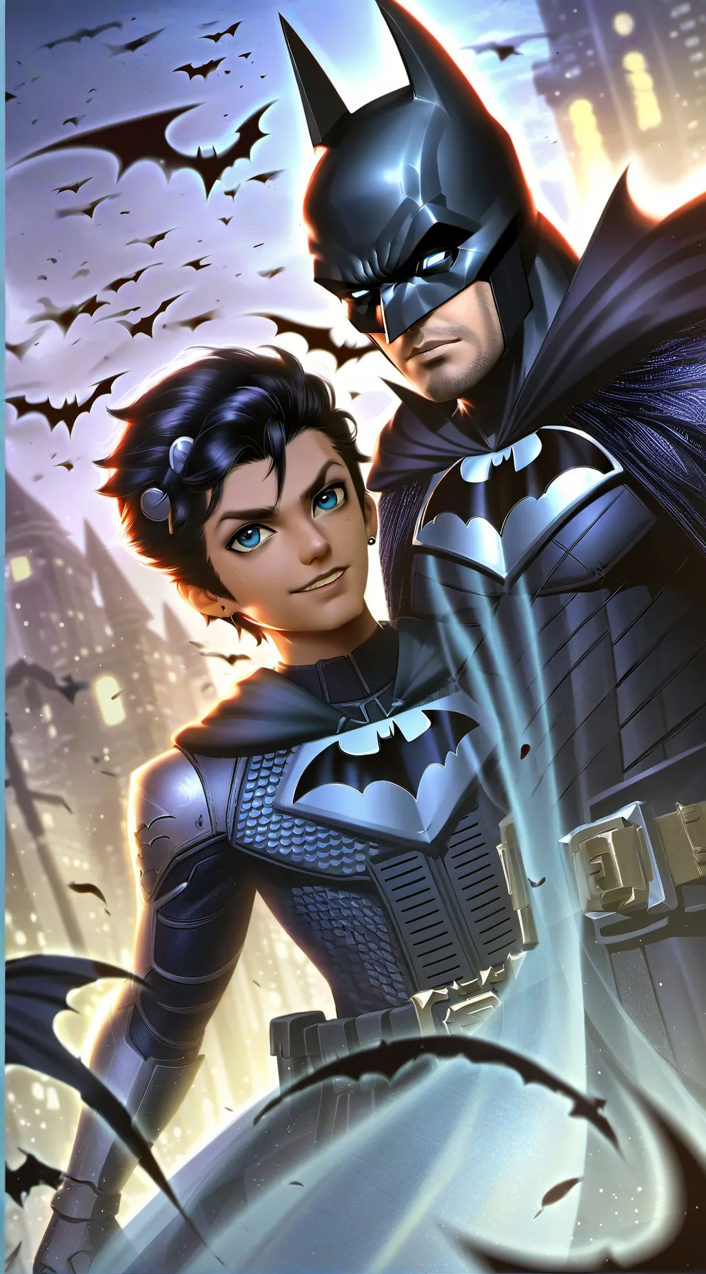 ai character: Batman and Robin  background