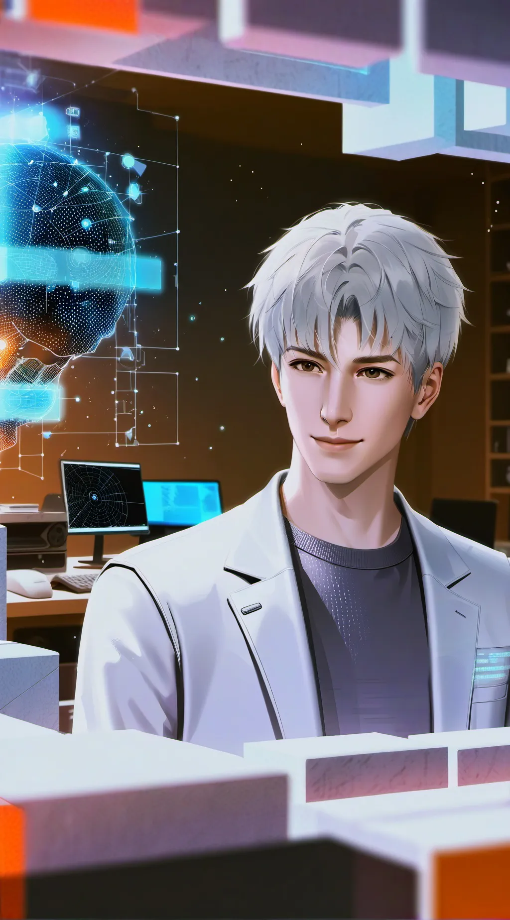ai character: The Innovator's Triumph background