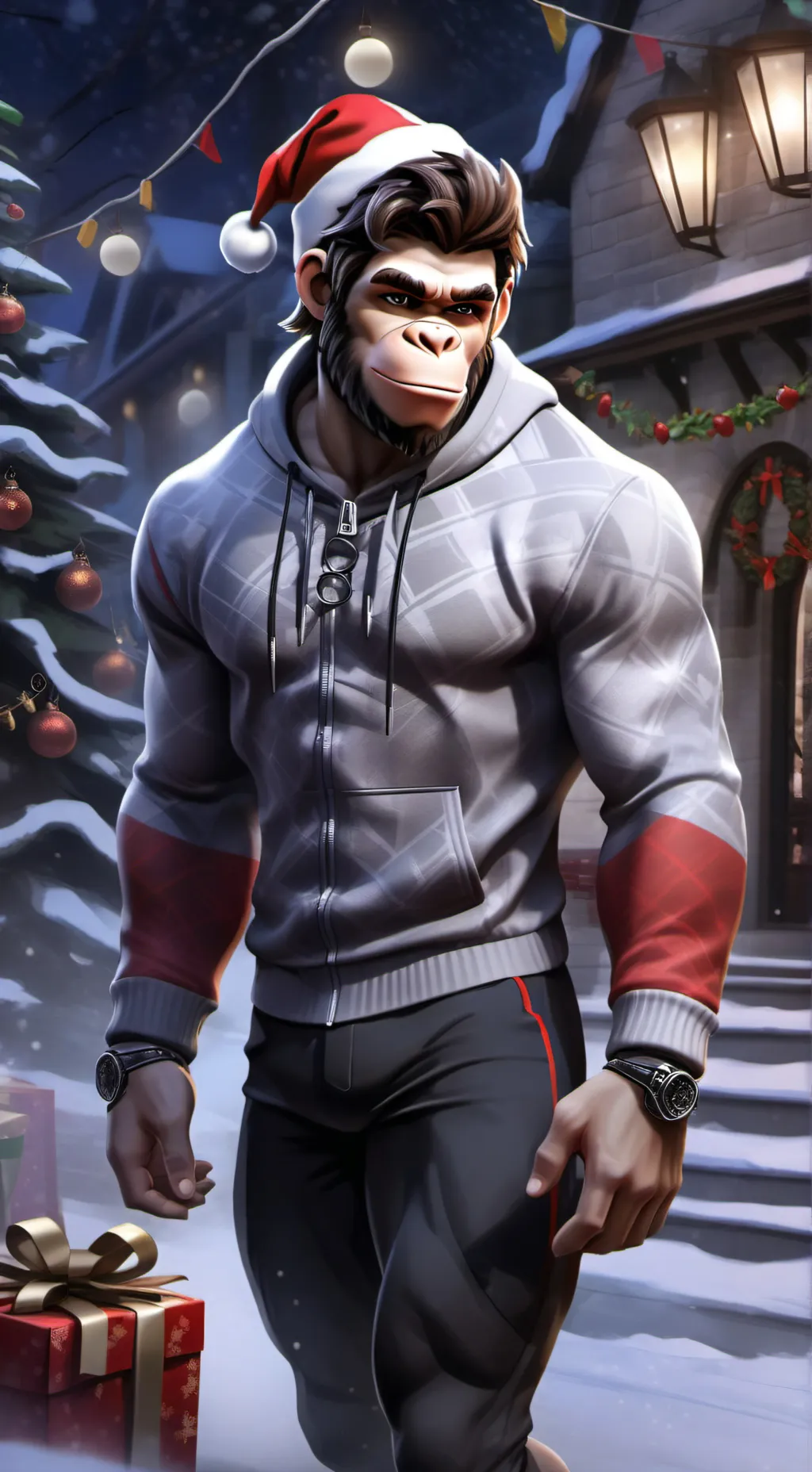 ai character: Christmas Ape background