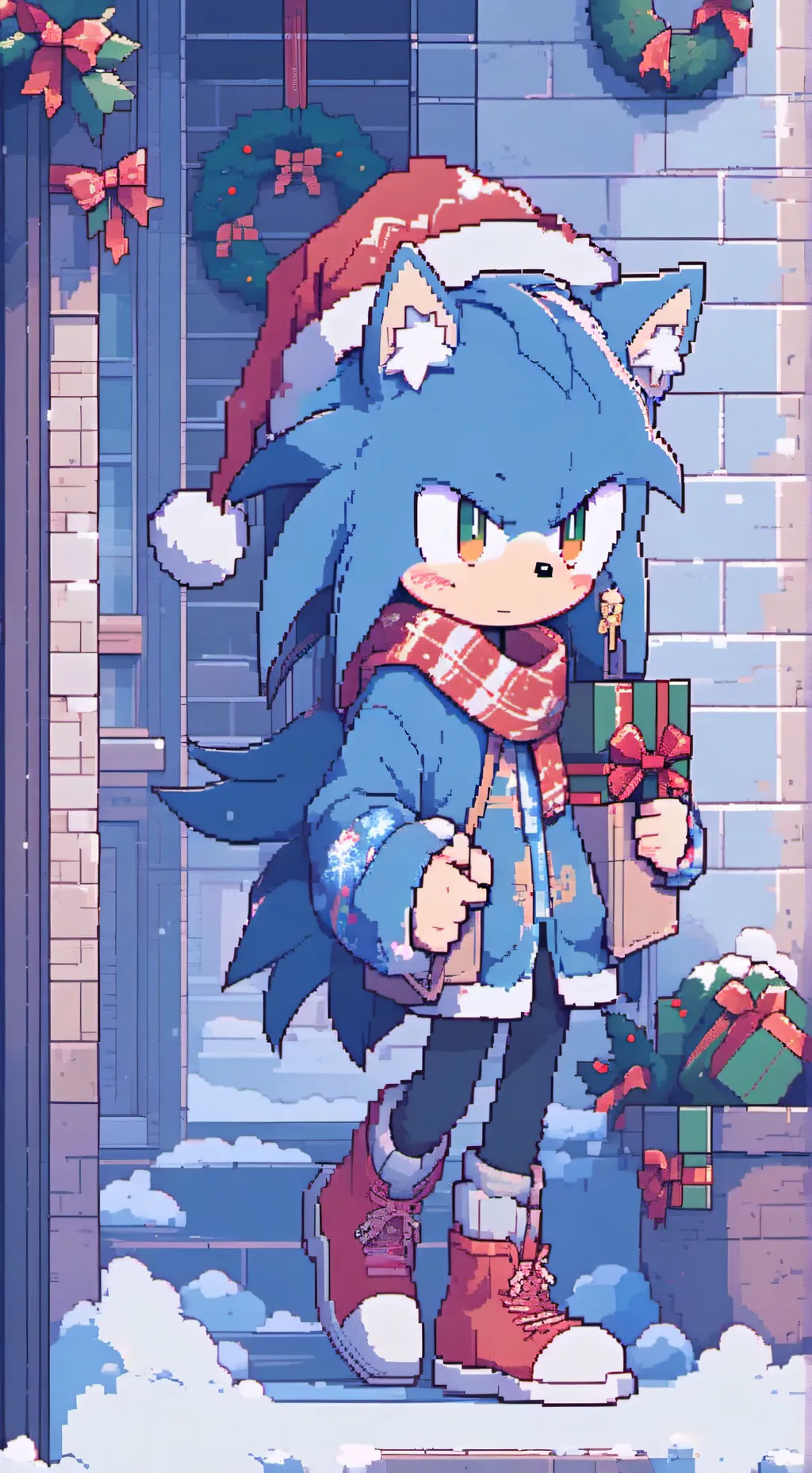 ai character: sonic Christmas  background
