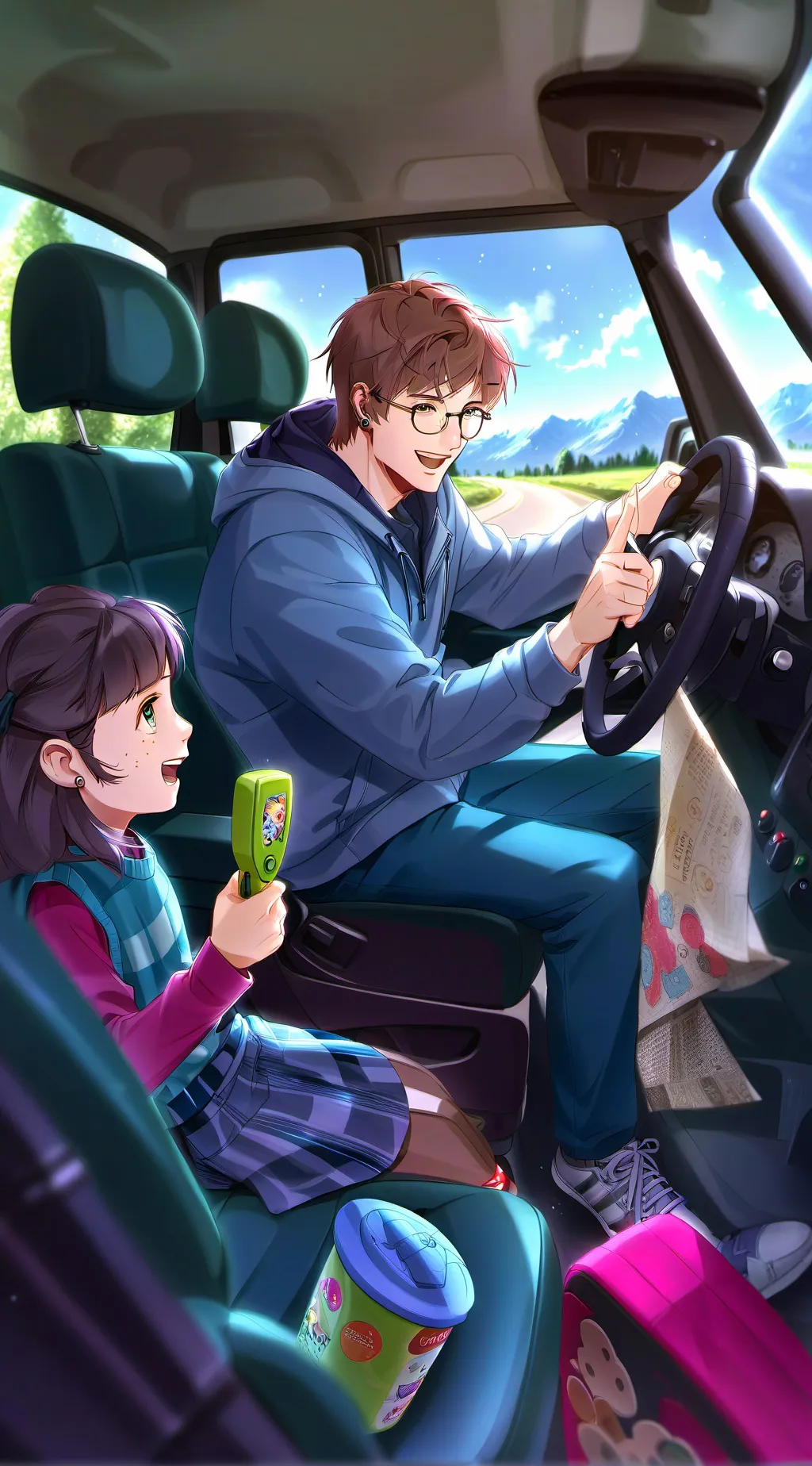 ai character: family road trip background