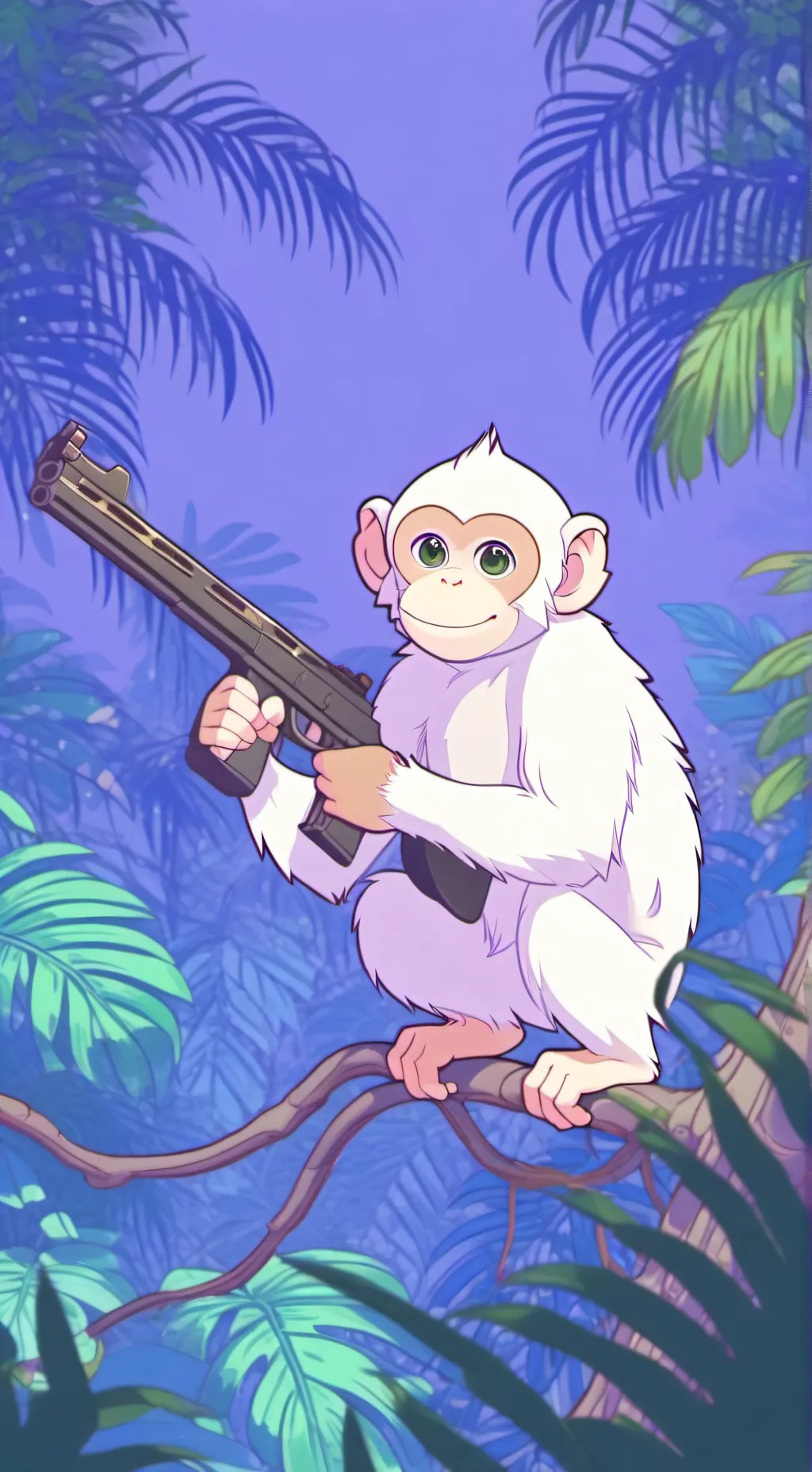 ai character: monkey whit a gun background