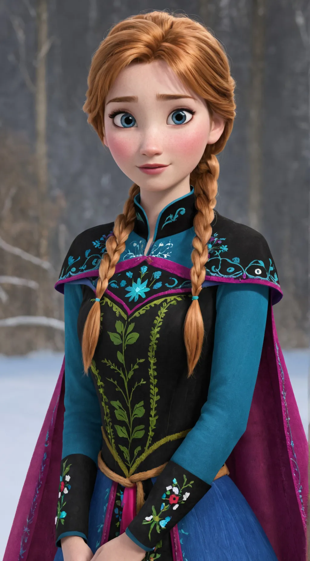 ai character: Anna Frozen  background