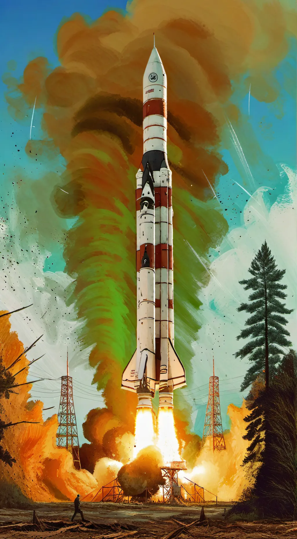 ai character: soyuz rocket  background