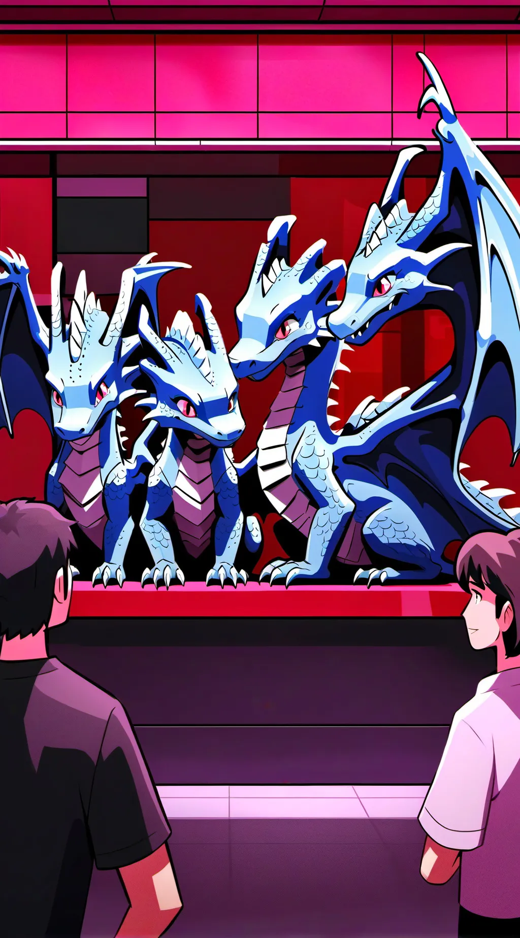 ai character: Dragons at a mall background