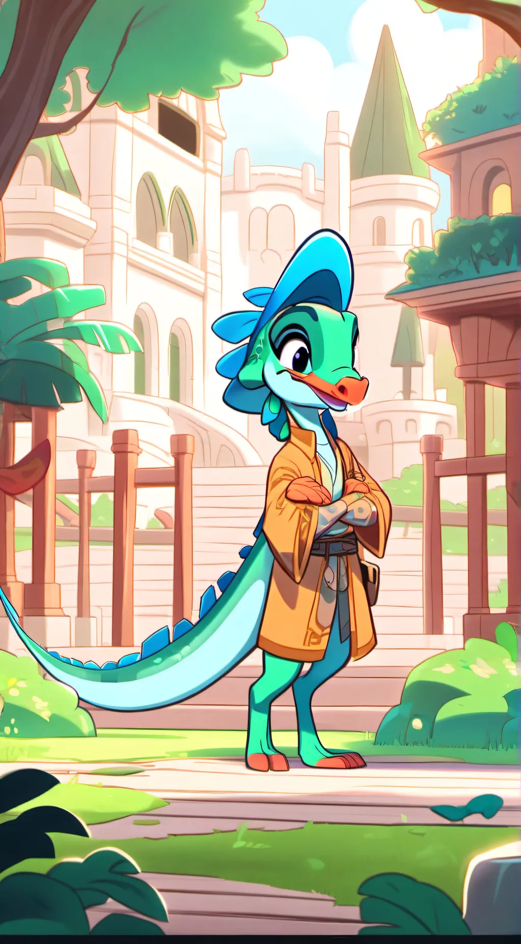 ai character: DINOSAURIO RAAAAAW background