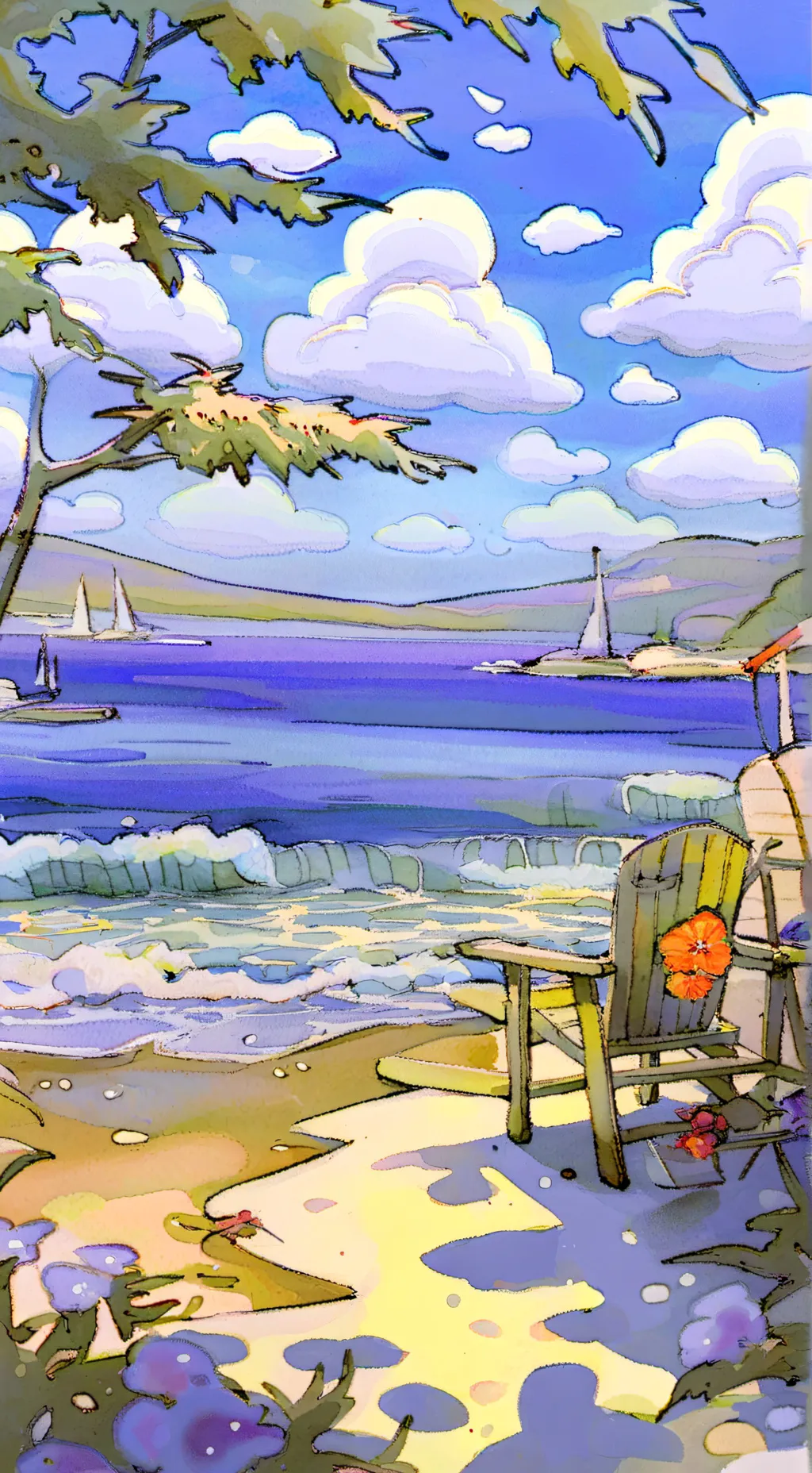 ai character: Hashira at a beach background