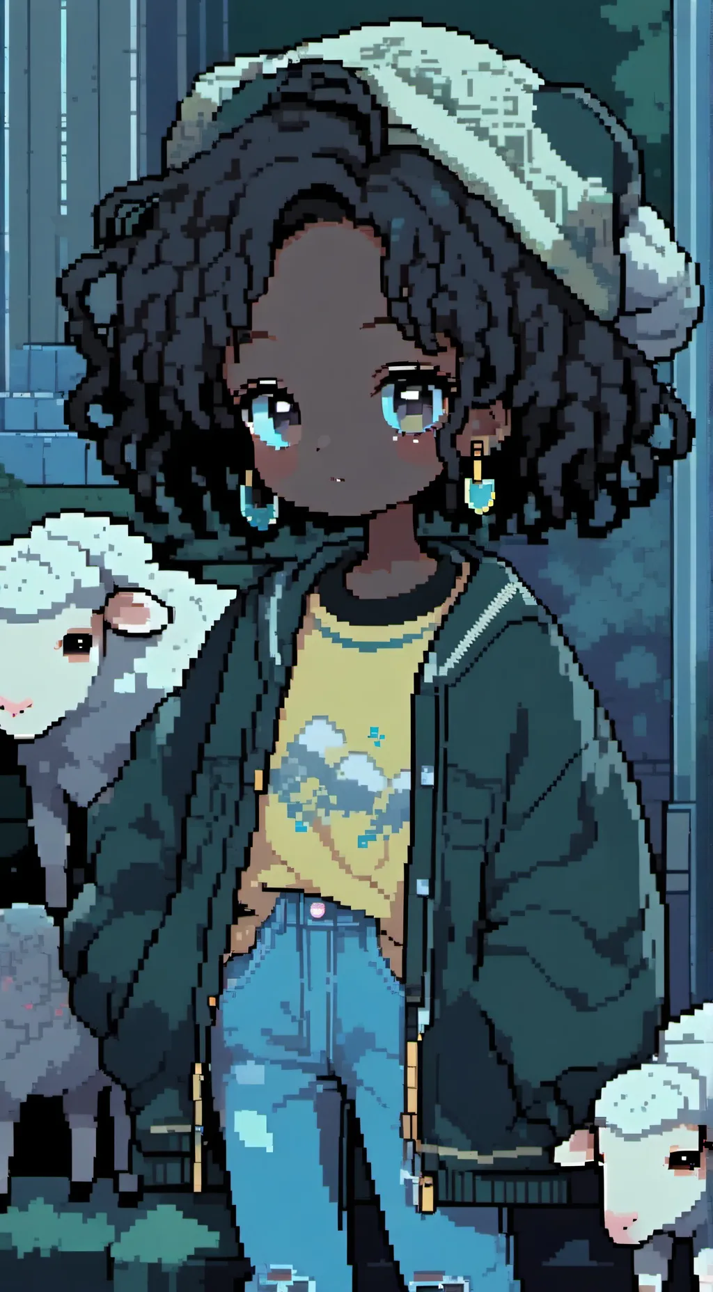 ai character: amanda and wooly background