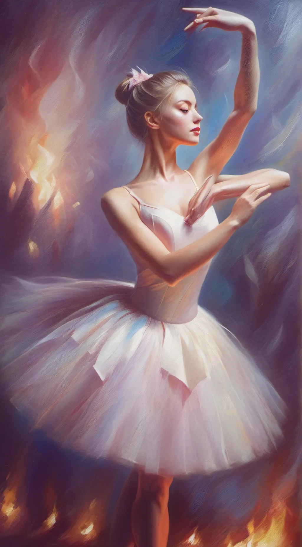 ai character: fire and ballet background