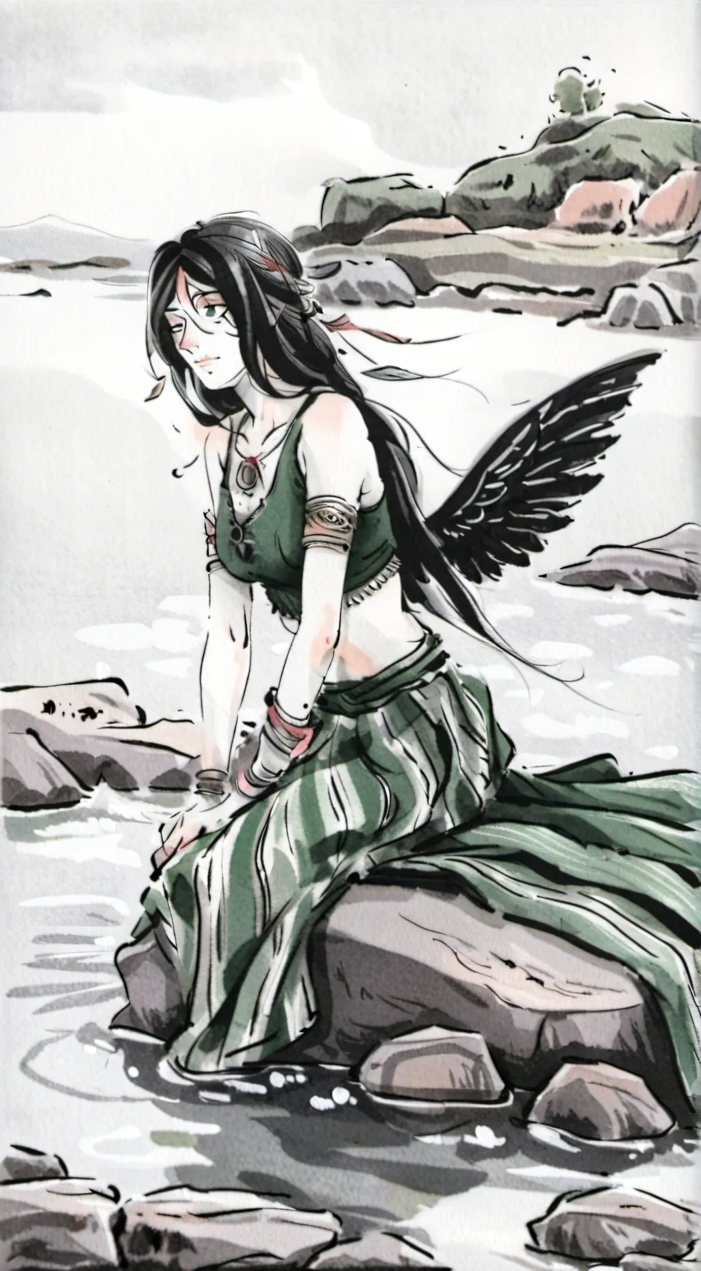 ai character: 🪶Thelxiepeia🐚 background