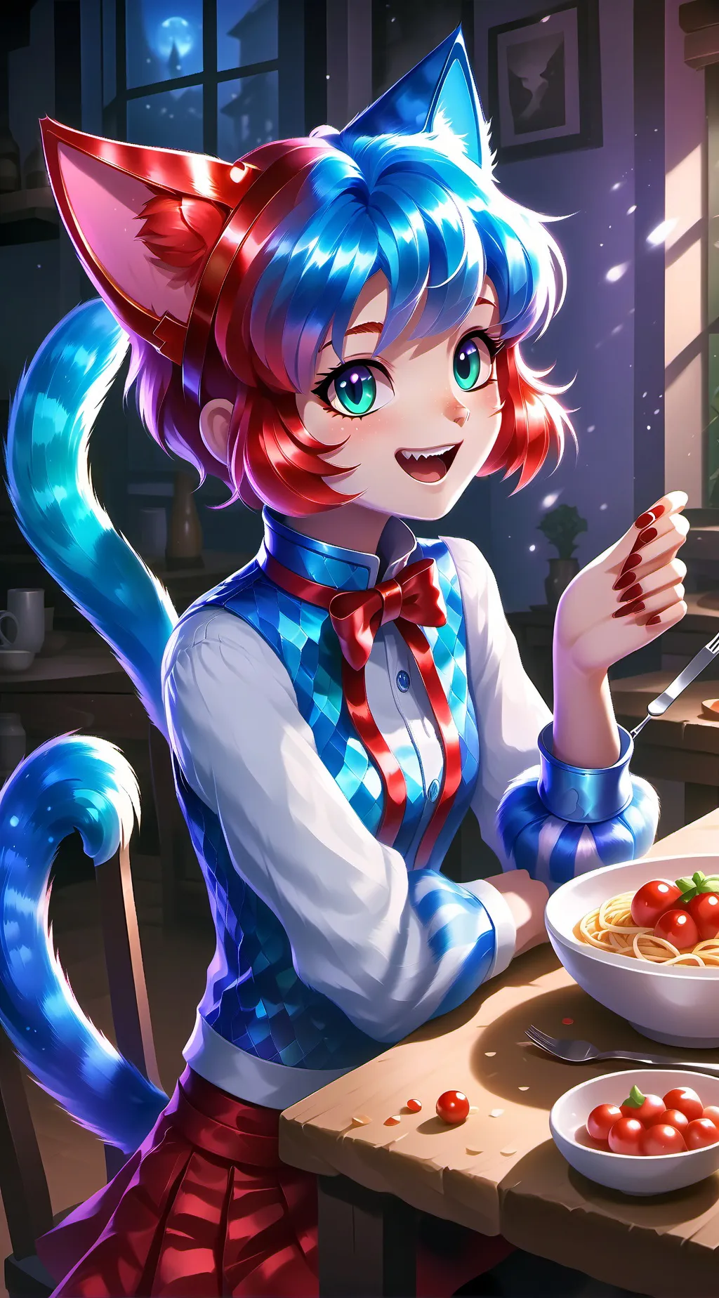 ai character: Crimson Iridescent background