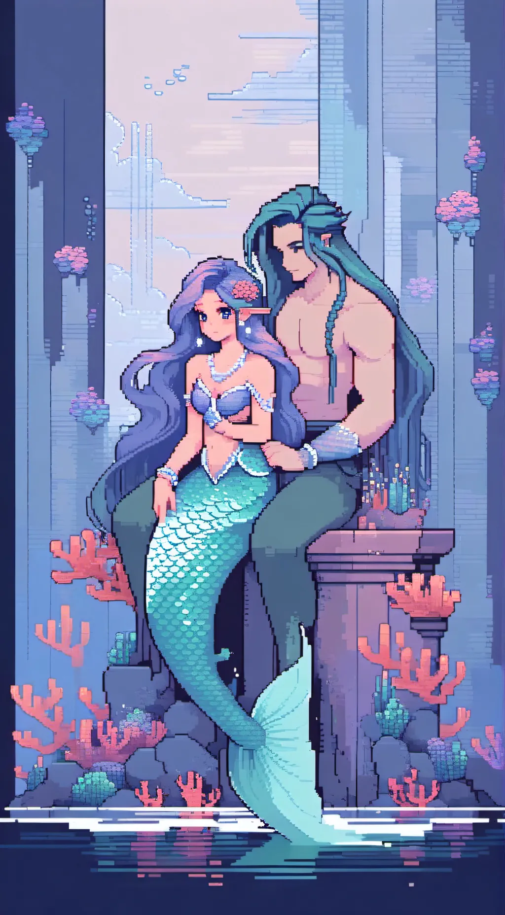 ai character:  mermaid&merman background
