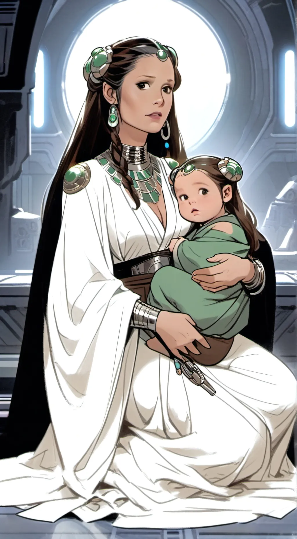 ai character: princess Leia  background