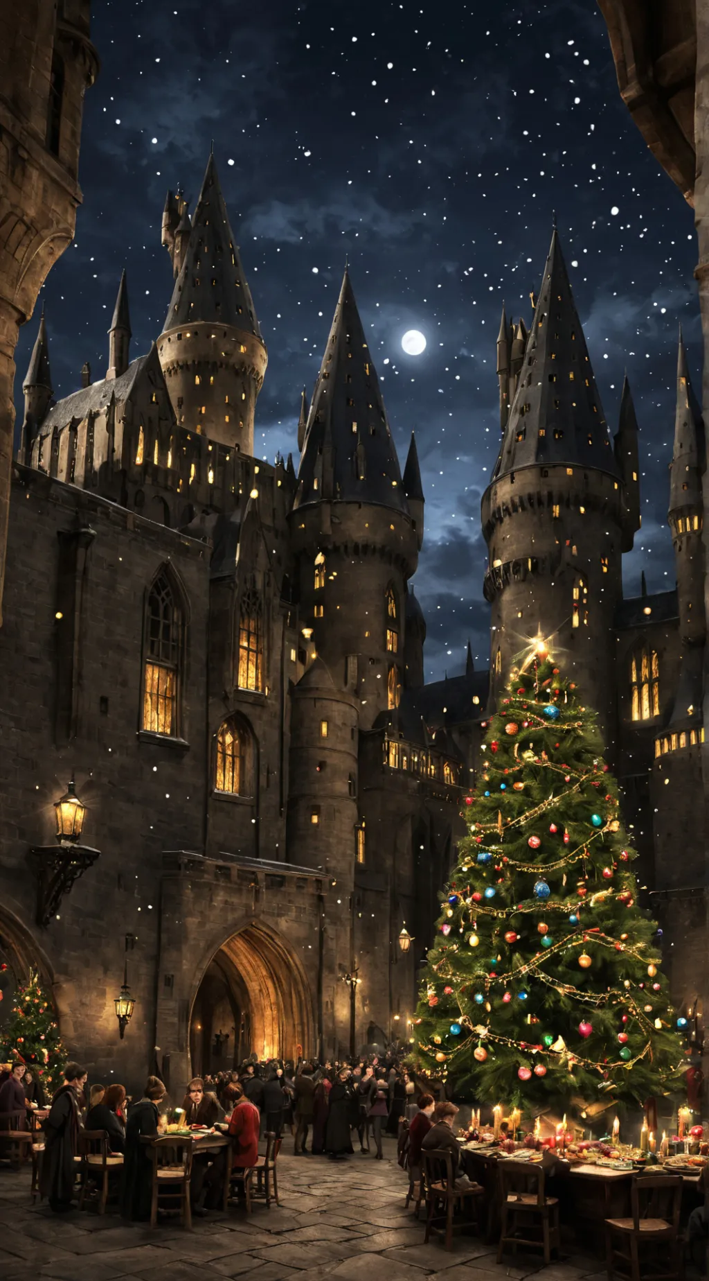 ai character: Hogwarts christmas background
