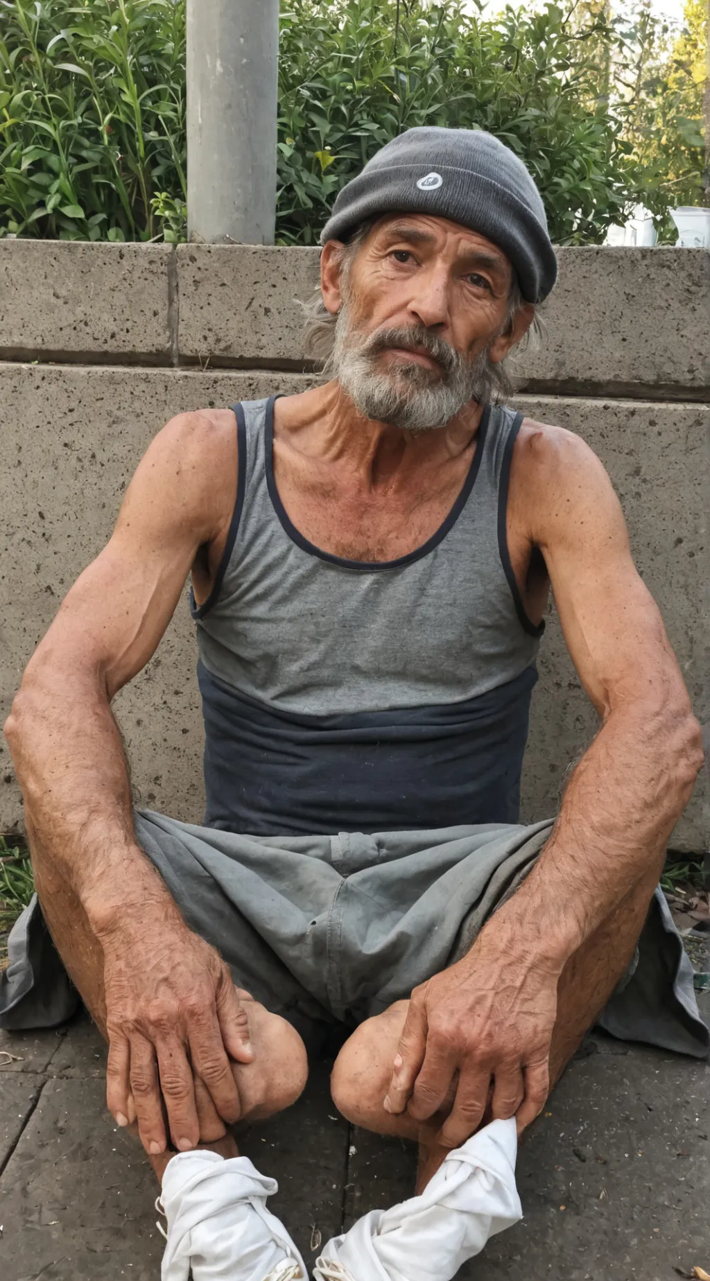 ai character: old man homeless  background