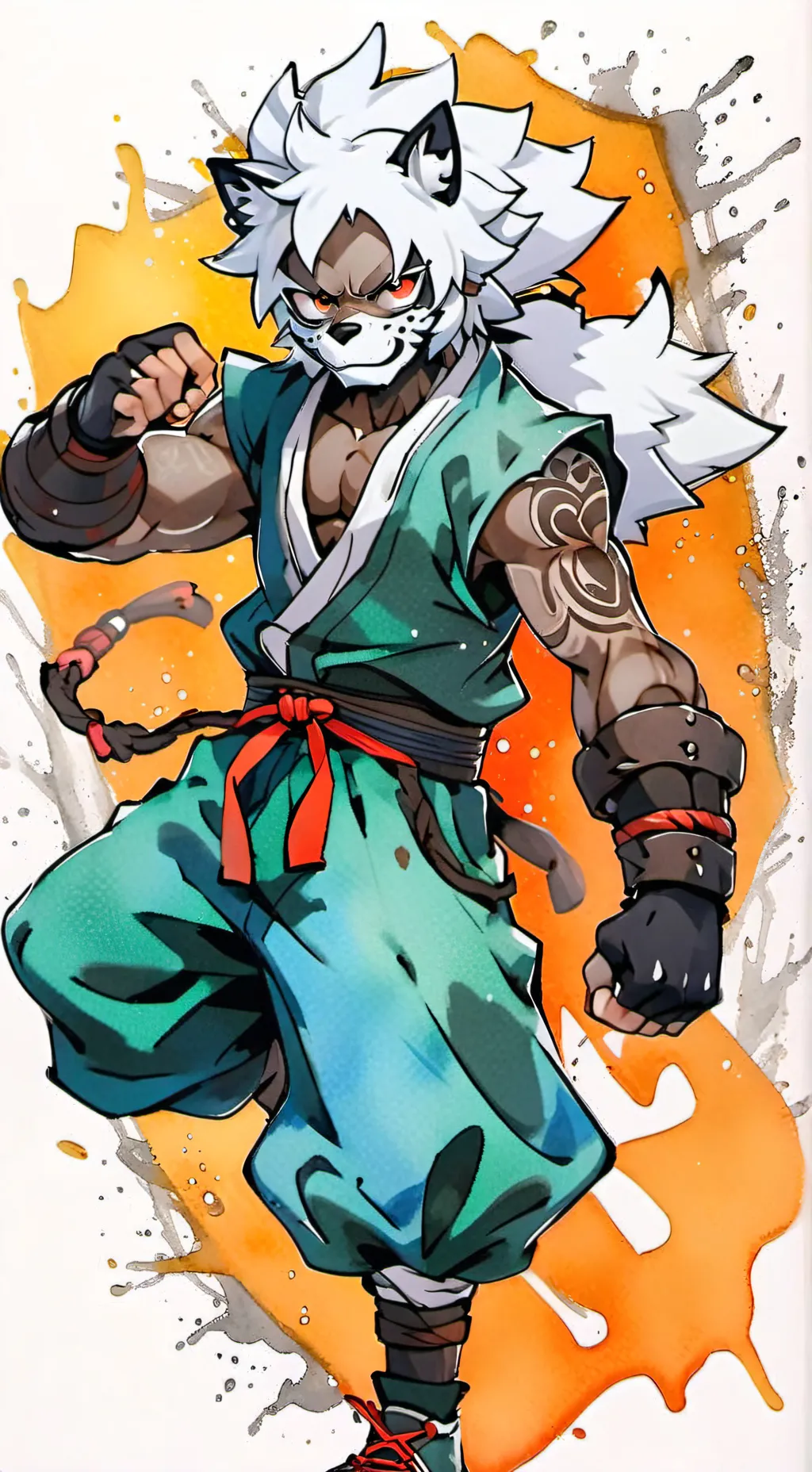 ai character: Leon lobo blanco  background