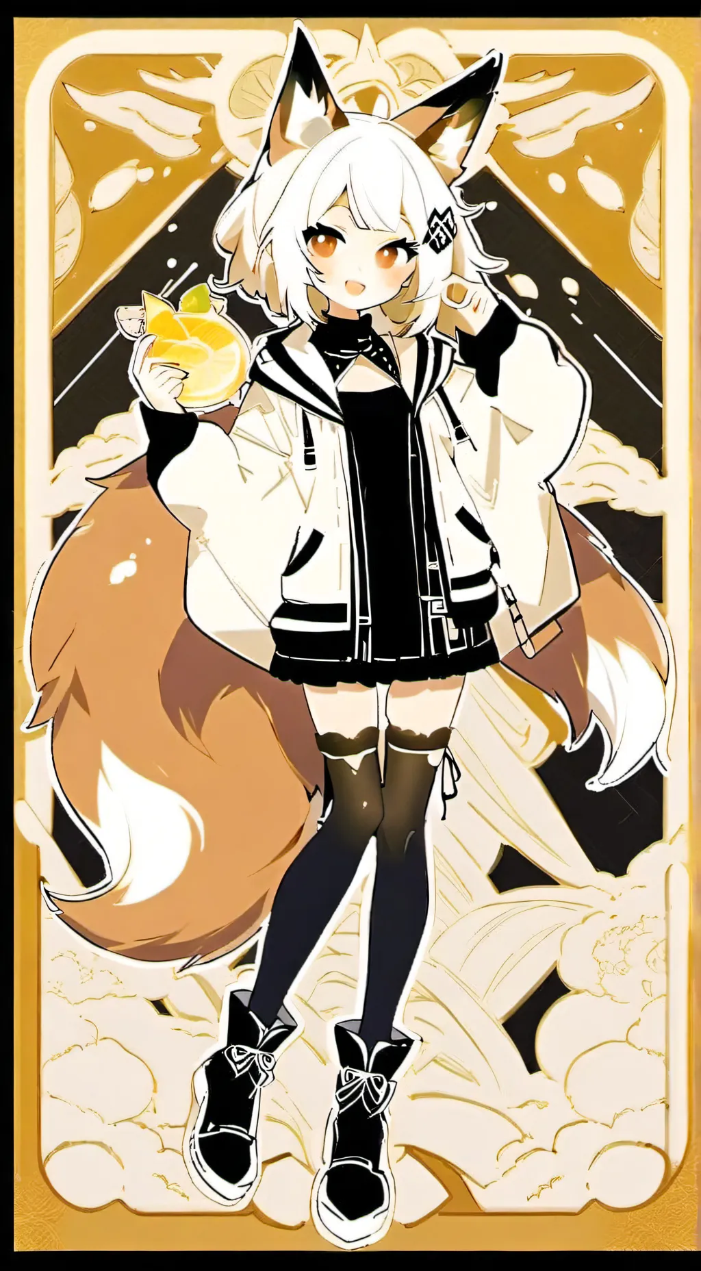 ai character: cute fox girl lol background