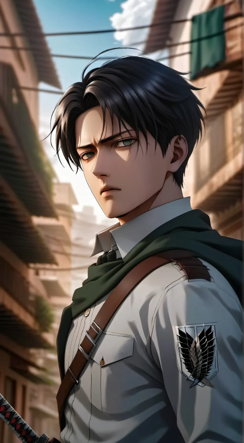 ai character: Levi Ackerman  background