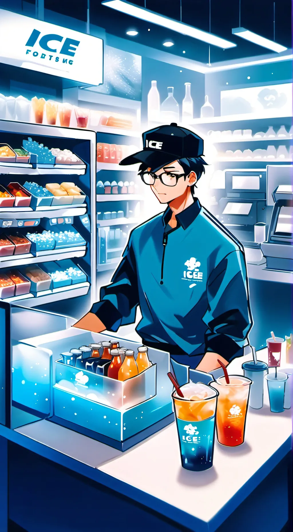 ai character: ice cooling  background