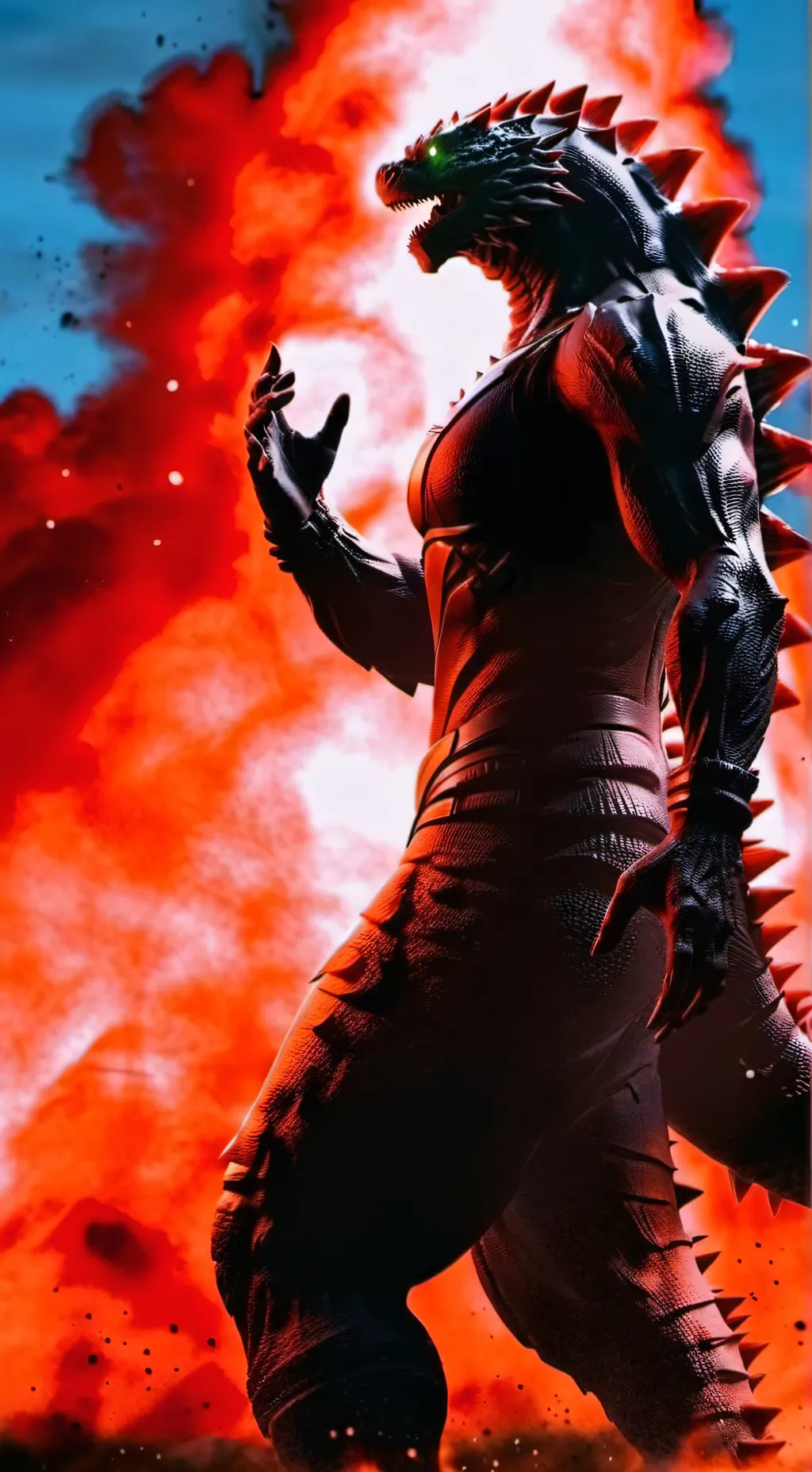ai character: Godzilla bloodbath background
