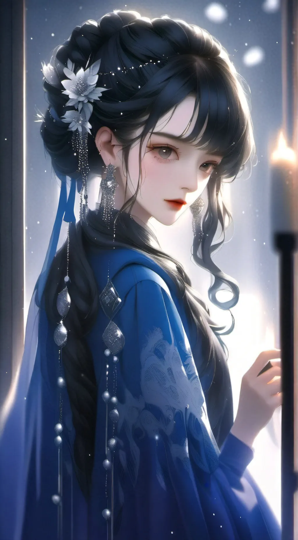 ai character: Kira🤍💙🖤 background