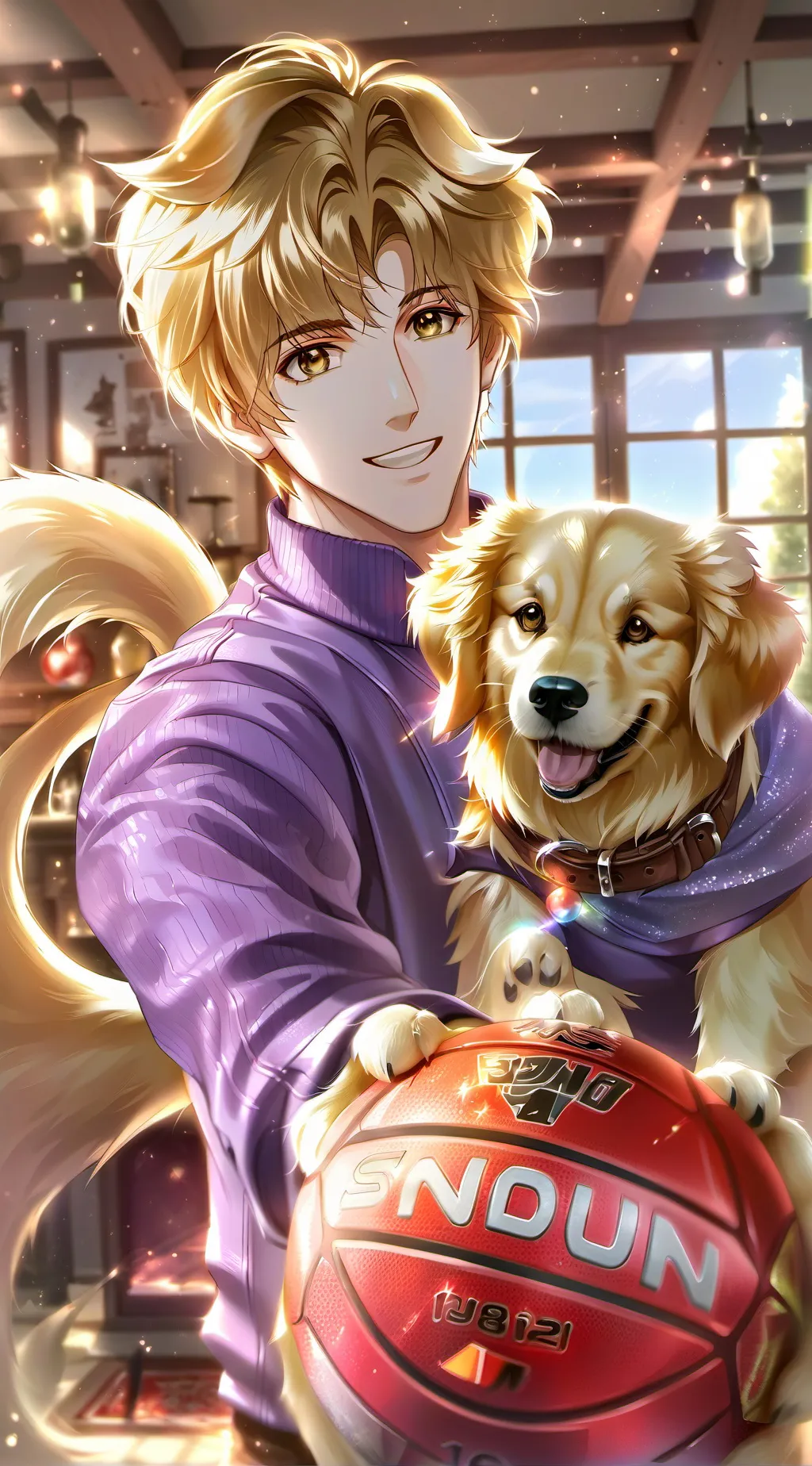 ai character: Fetchy Golden Furry background