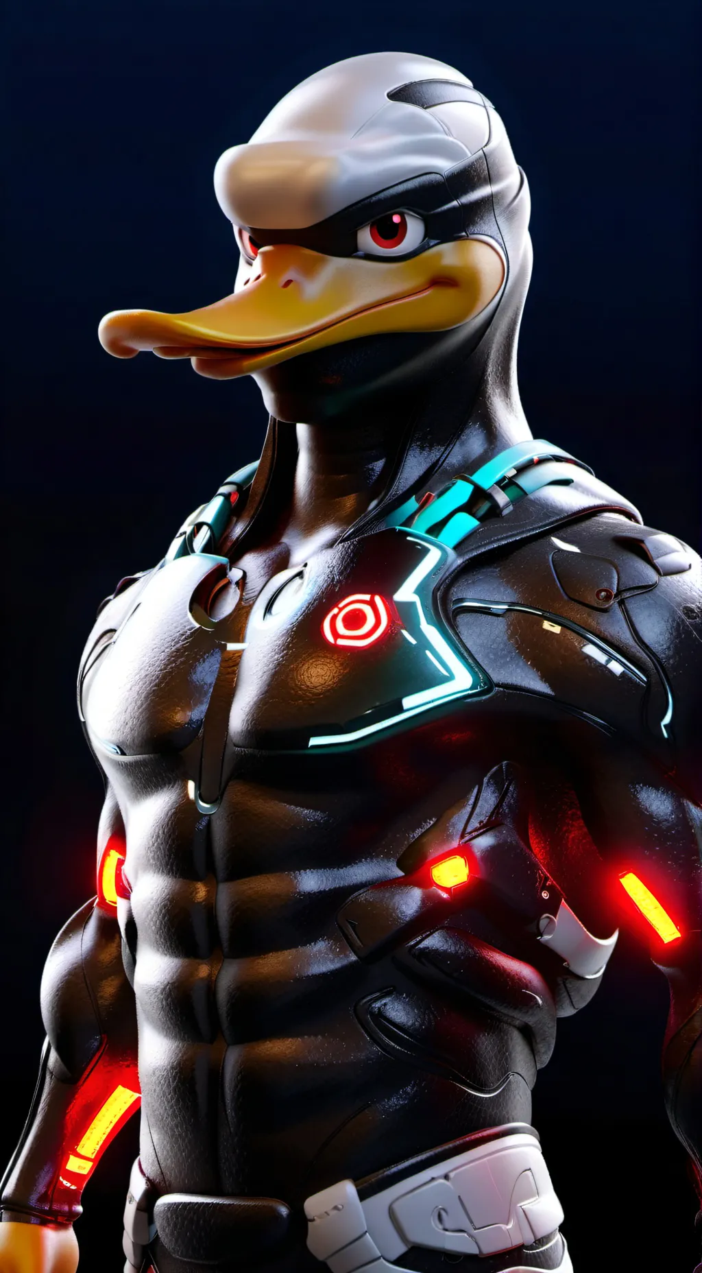 ai character: ducky cyborg  background