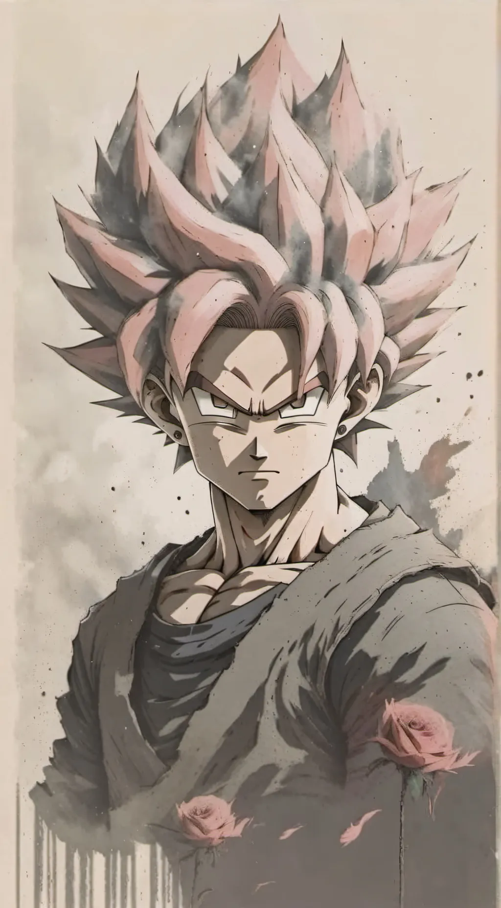 ai character: Goku black rosé background