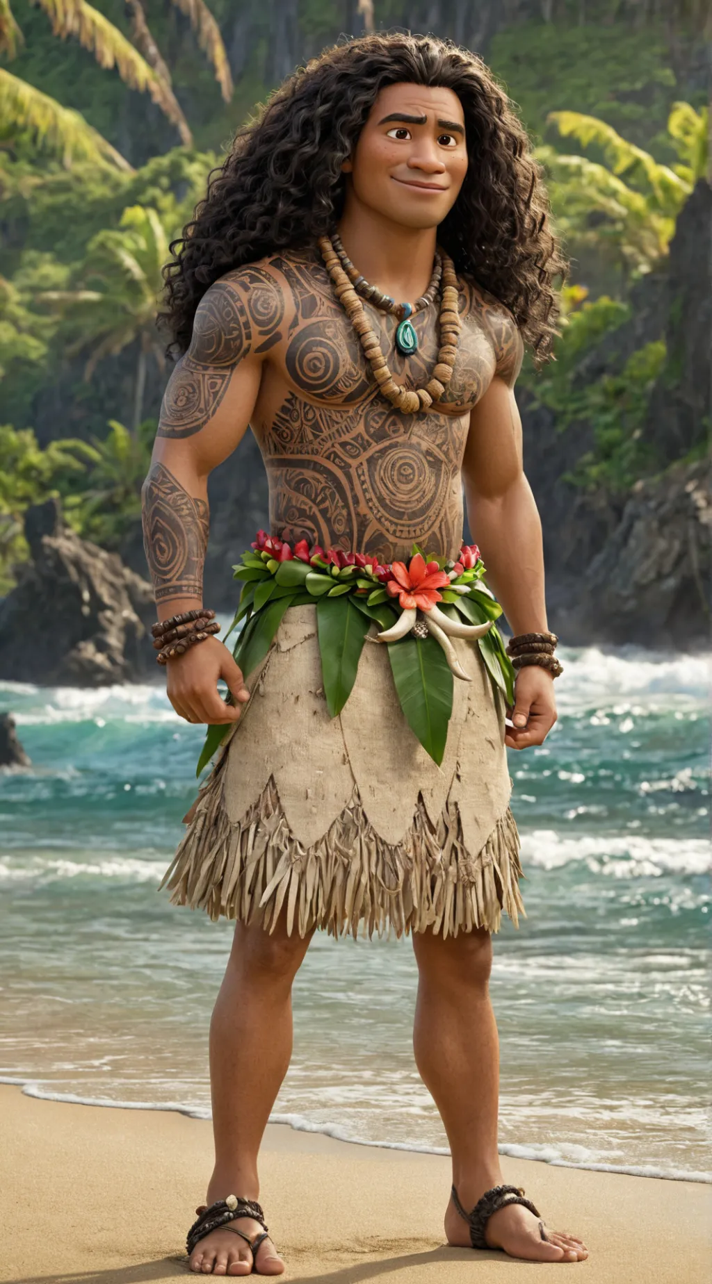 ai character: Maui Demi god 2.  background