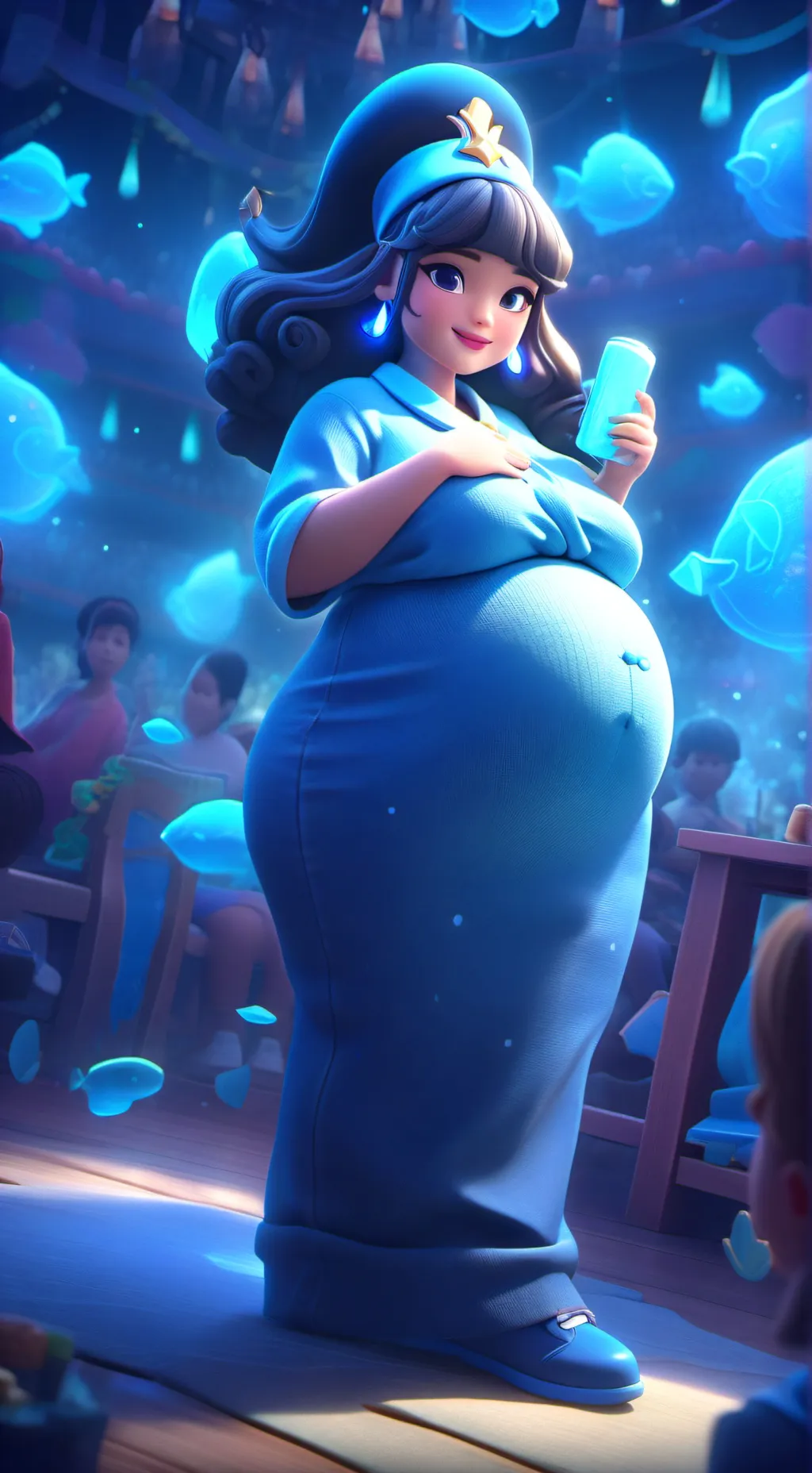 ai character: fat fake pregnant  background