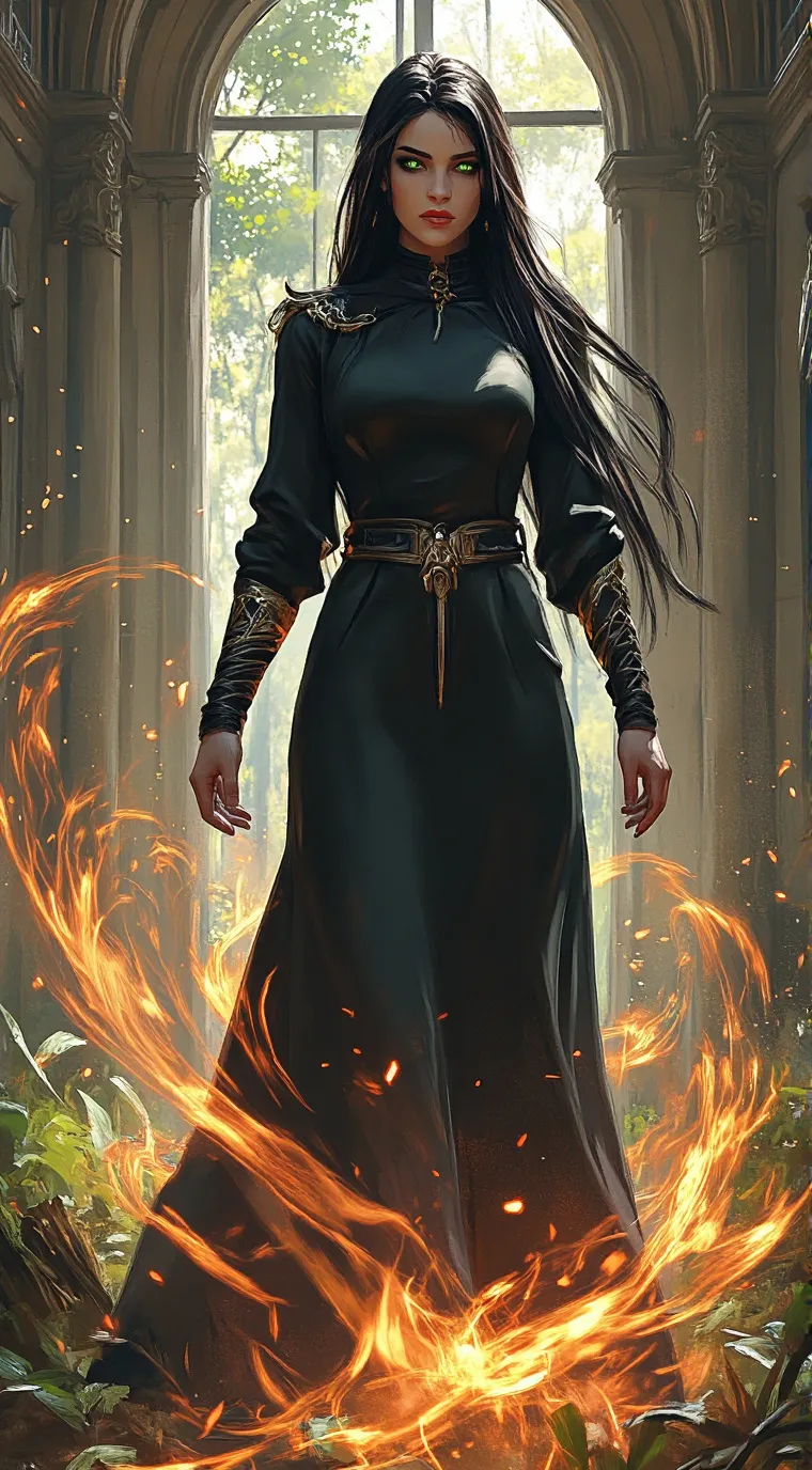 ai character: Enchantres of Fire background