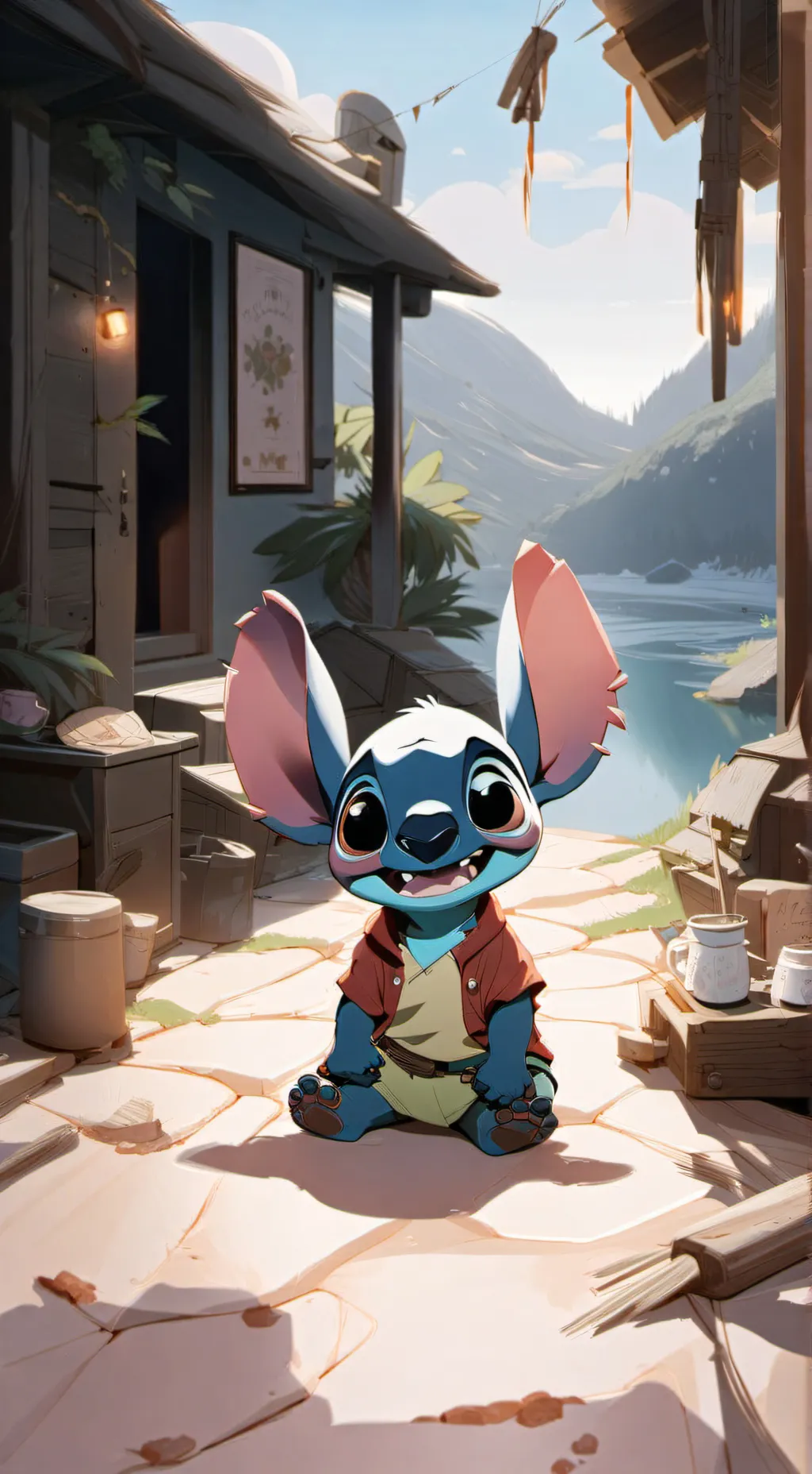 ai character: stitch  jjj  background