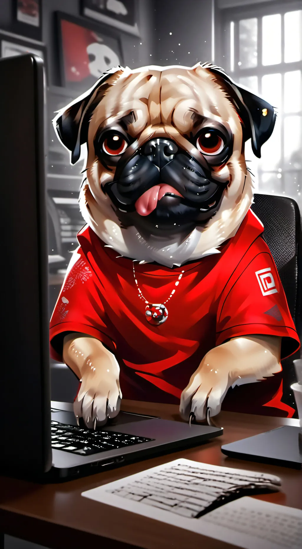 ai character: LaggyThePug background