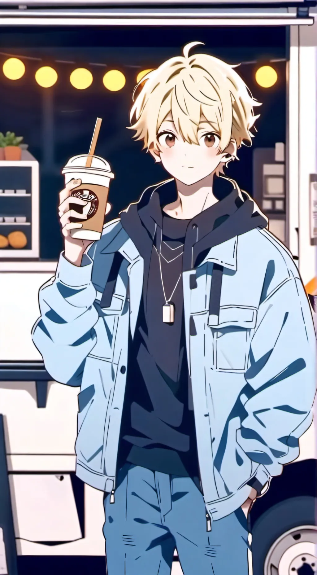 ai character: The Suburban Coffe background