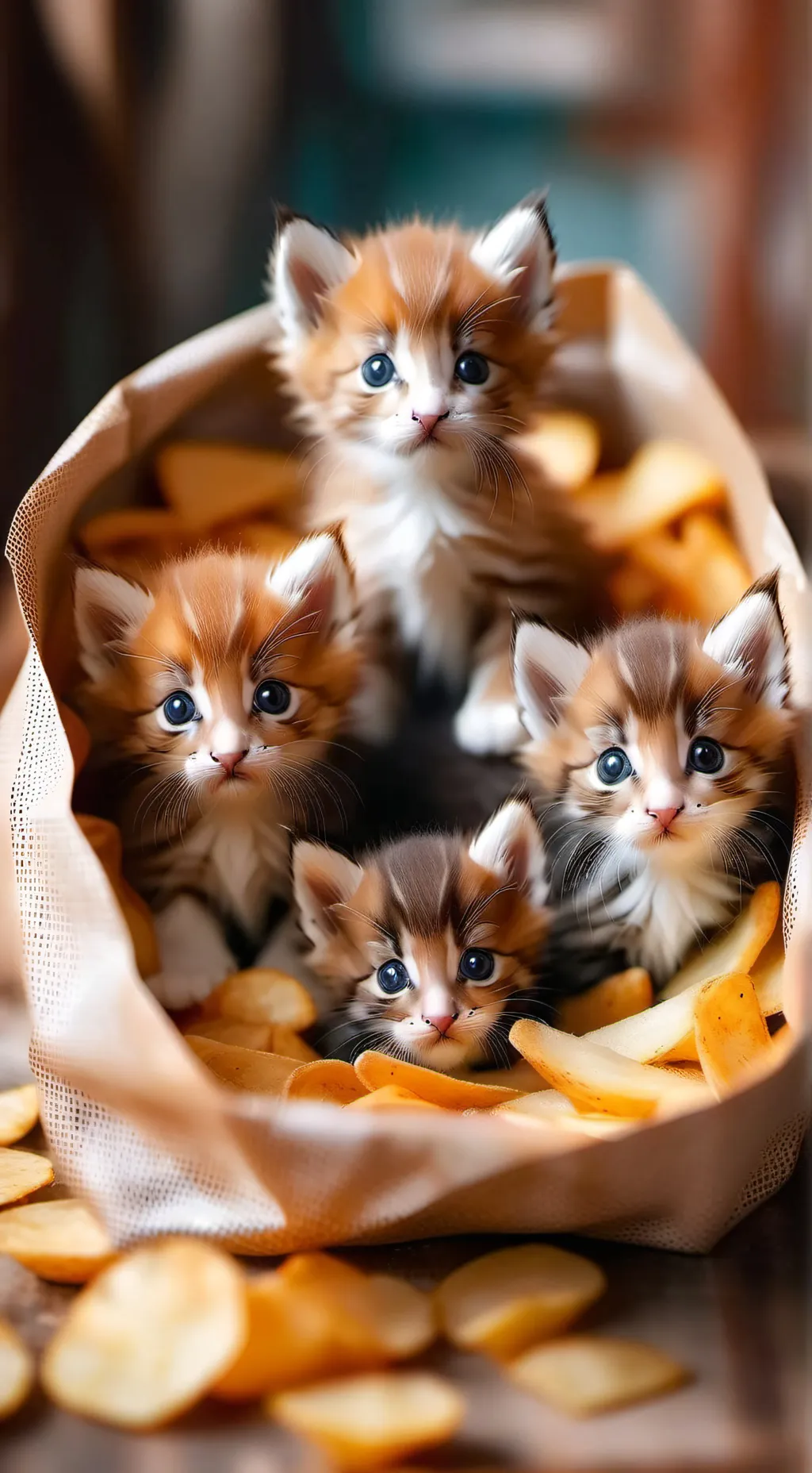ai character: 4 kittens background