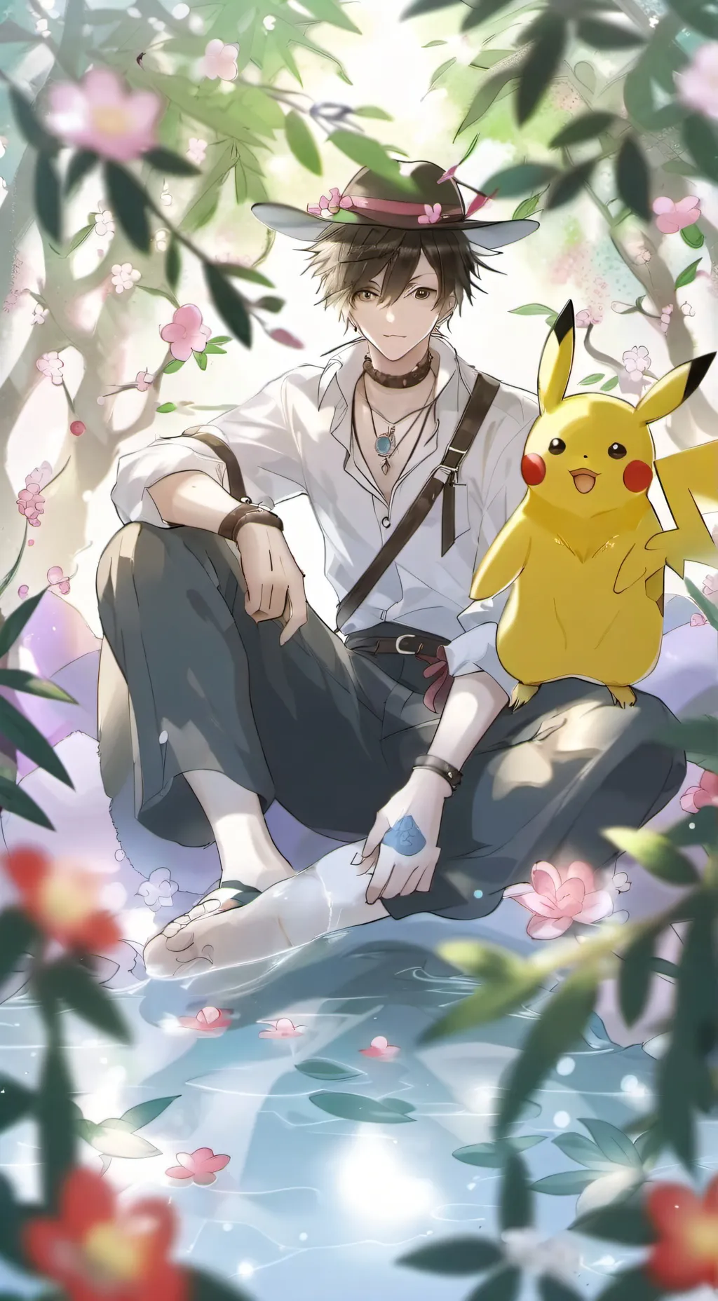 ai character: Ash and pikachu background