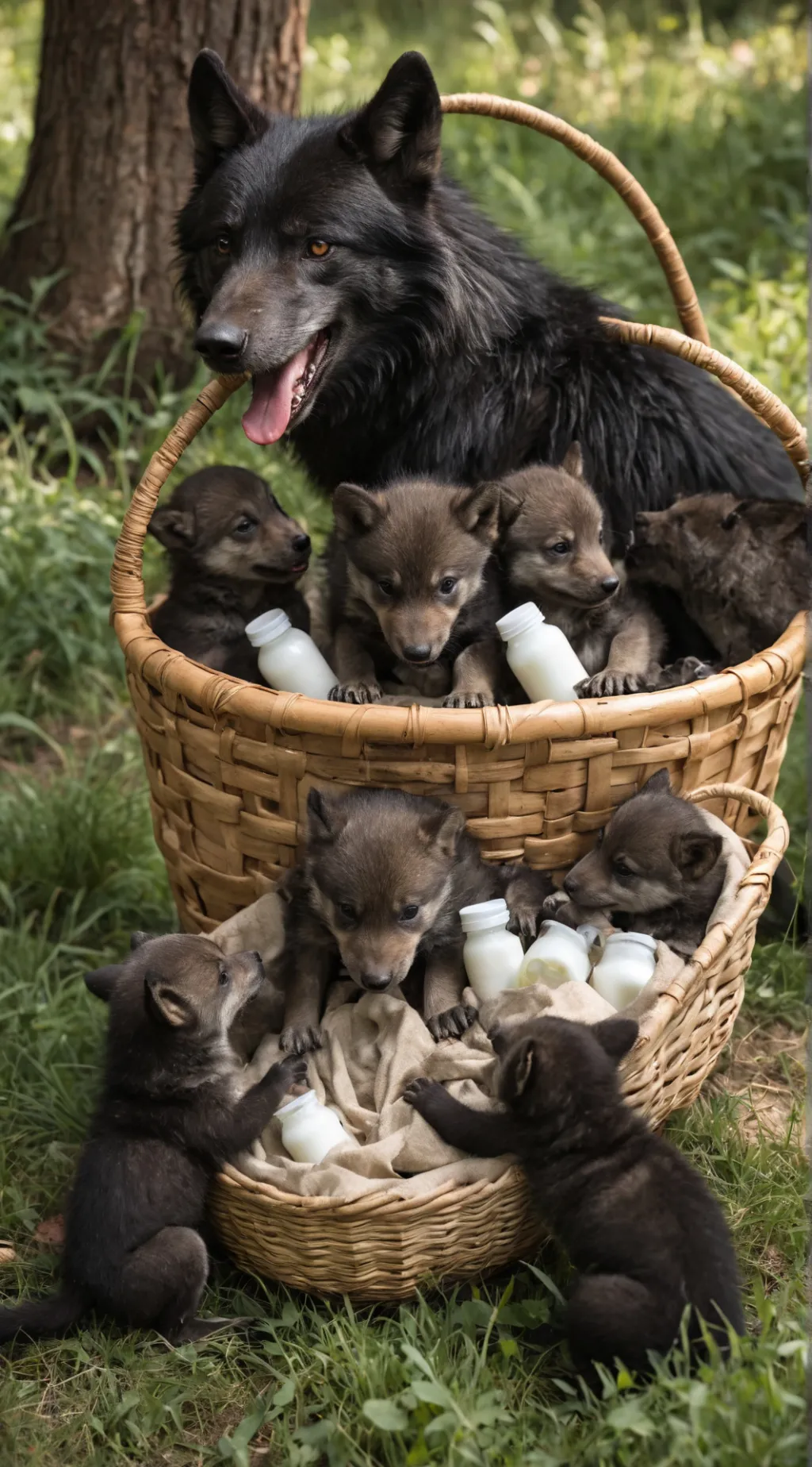 ai character: WolfMom and 7 cubs background