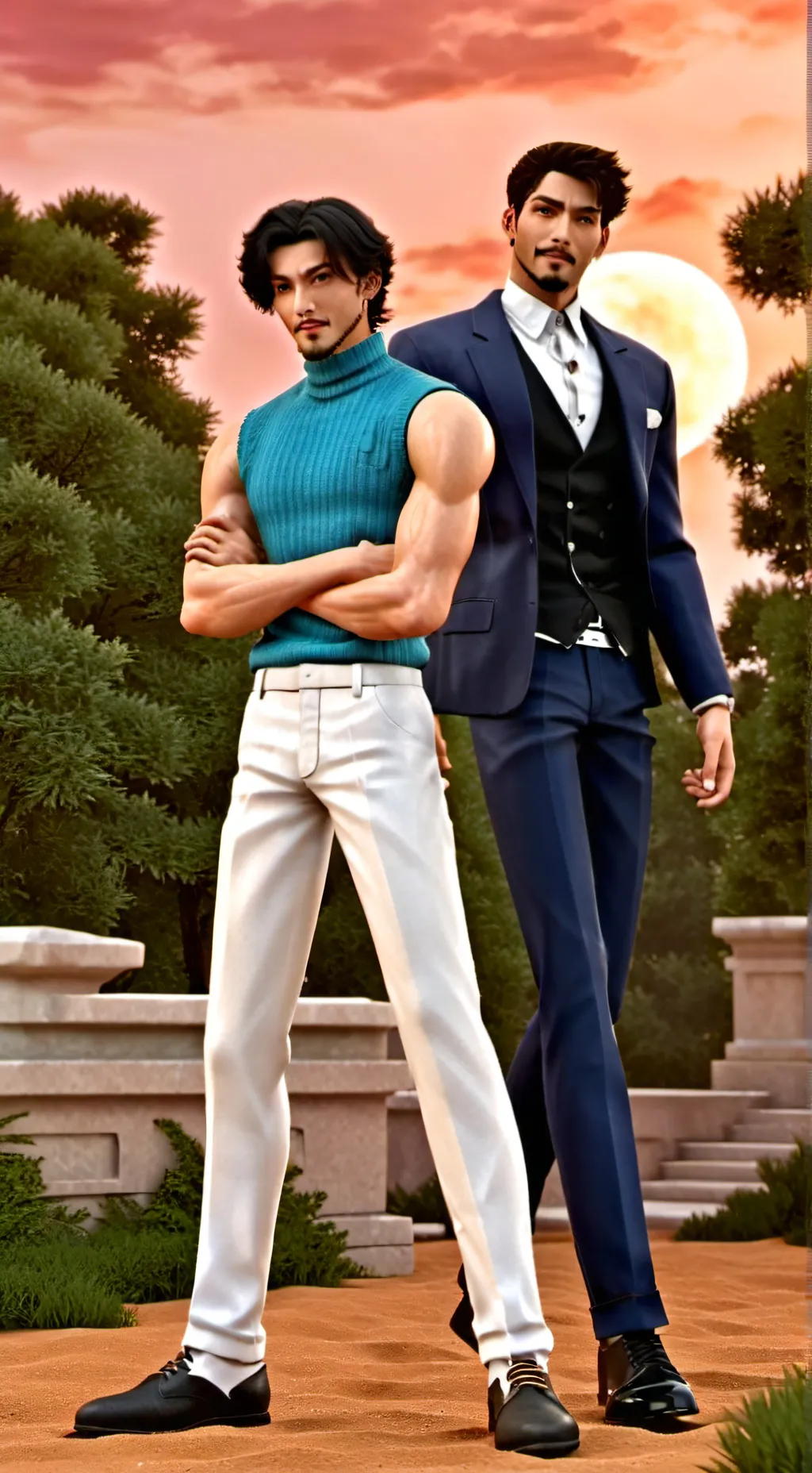 ai character: Max and Andrew  background