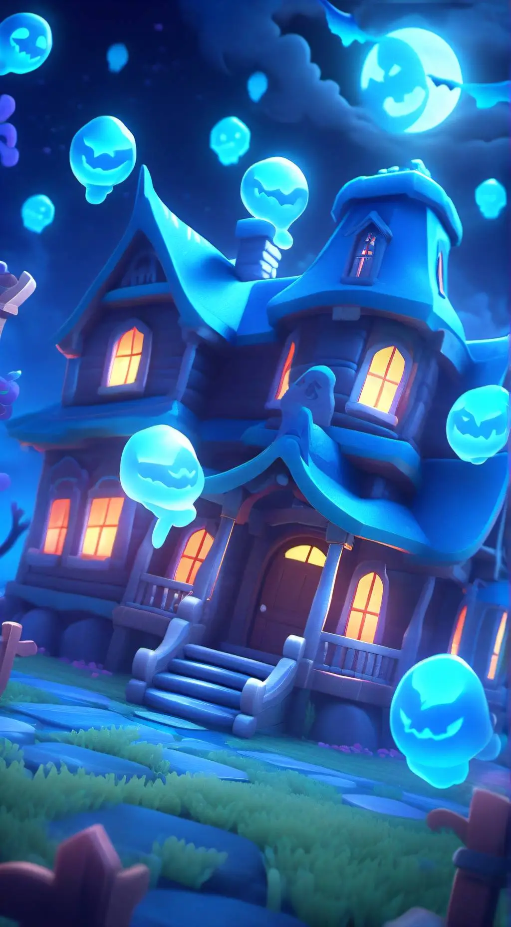 ai character: haunted  house background