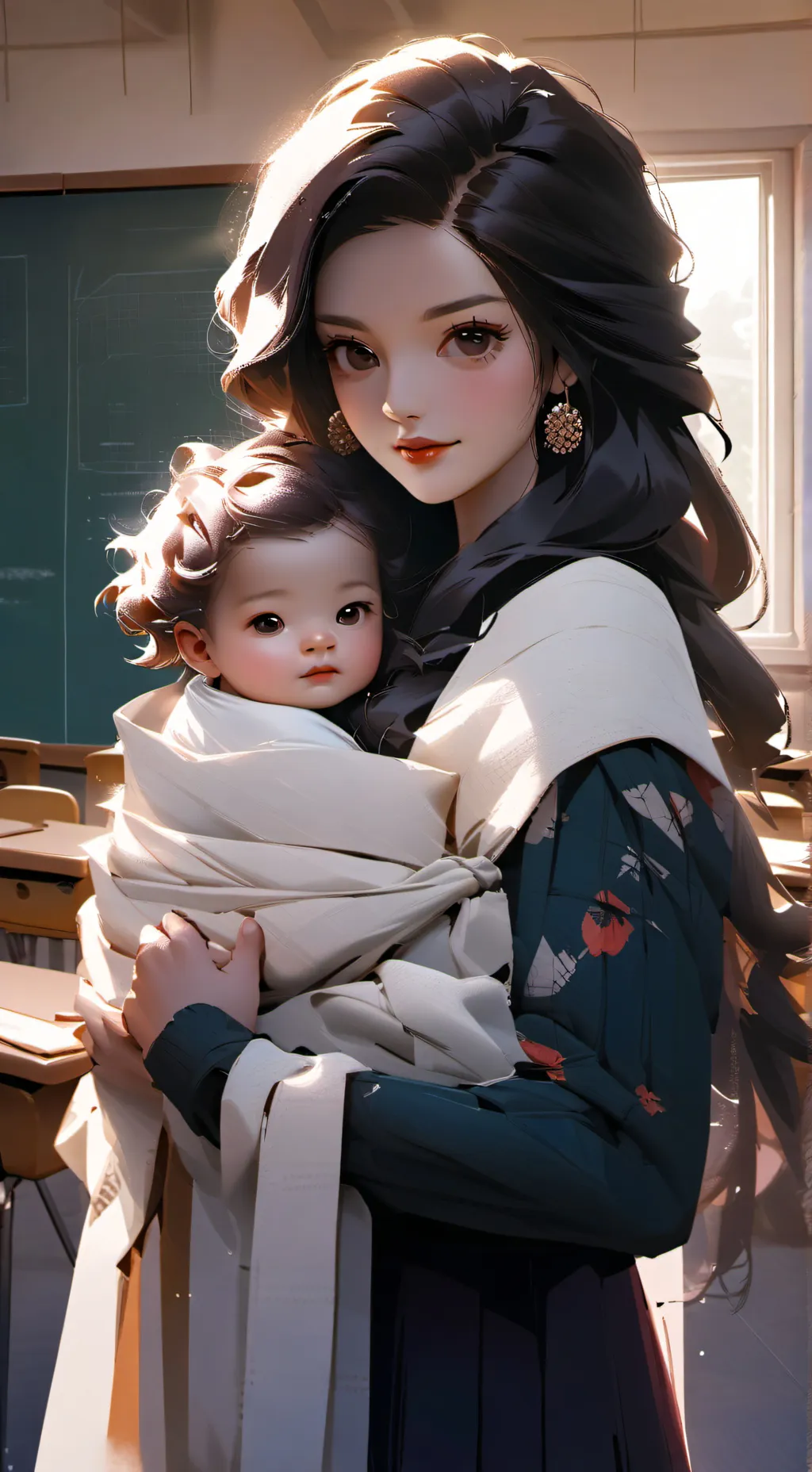 ai character: baby in class background