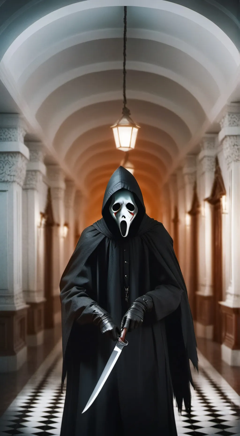 ai character: ghostface  background