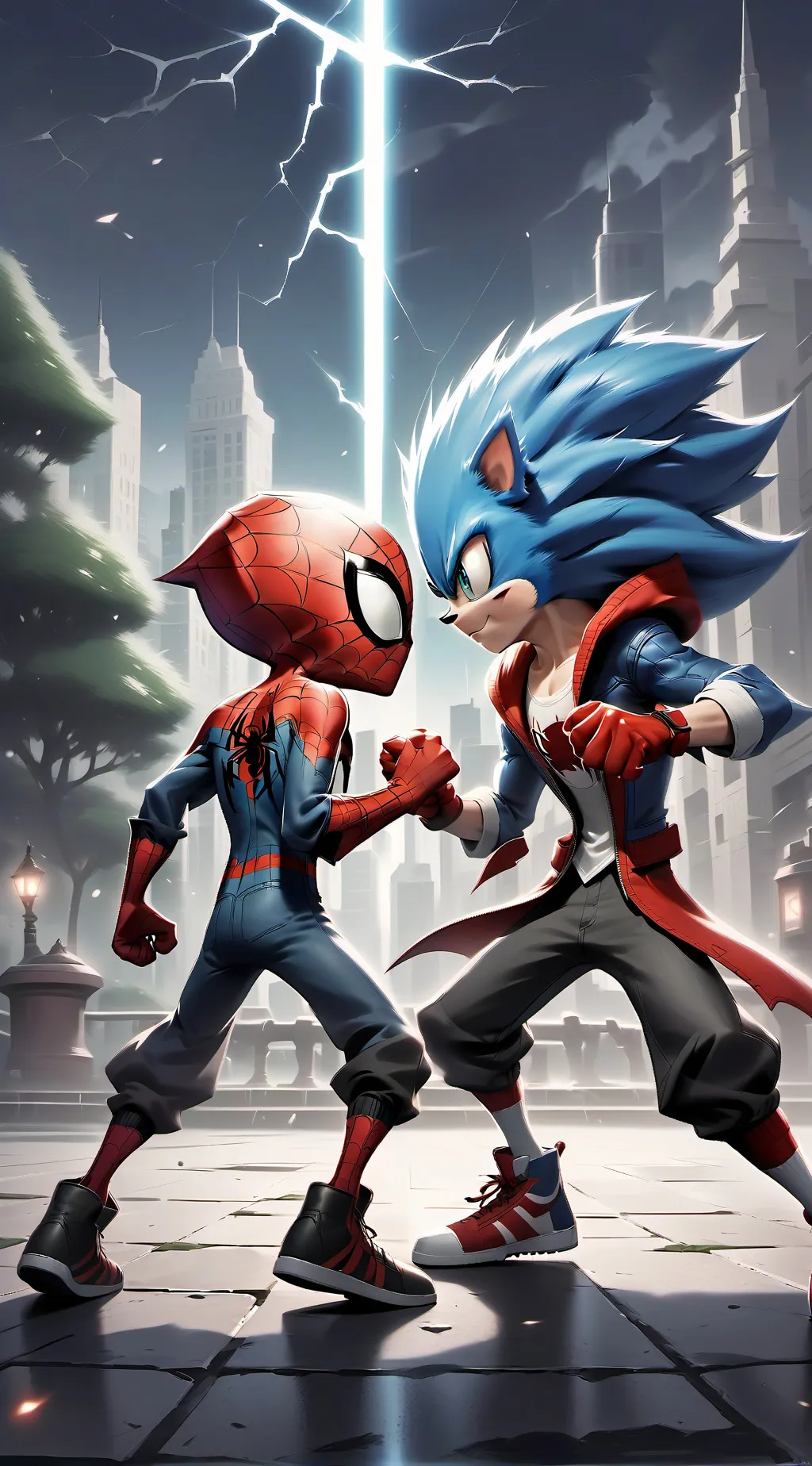 ai character: Spiderman vs Sonic background
