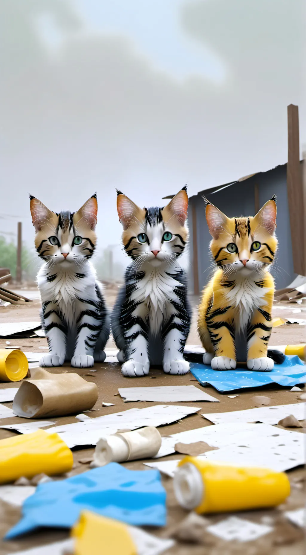 ai character: Cats in the dump background