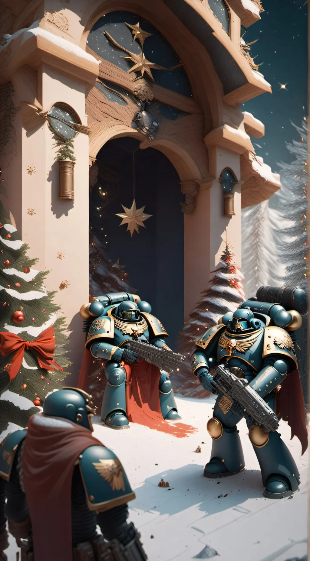 ai character: space marine xmas background