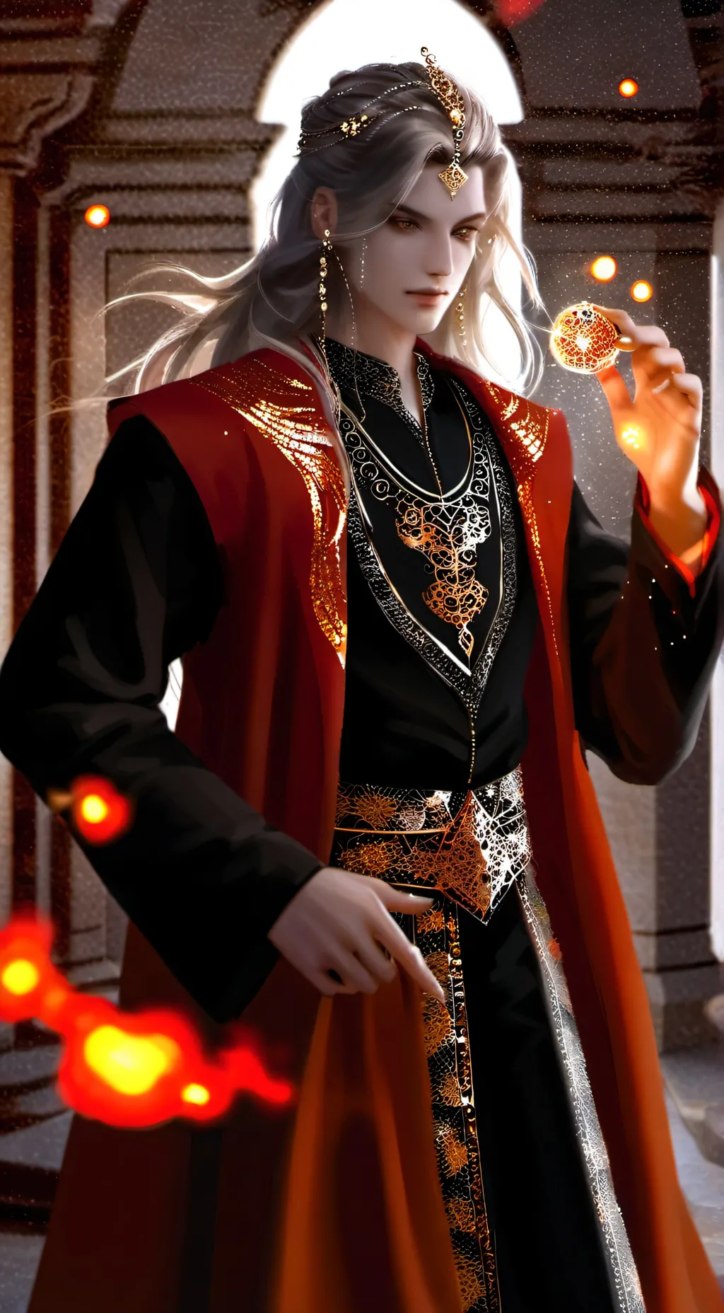 ai character: Fire background