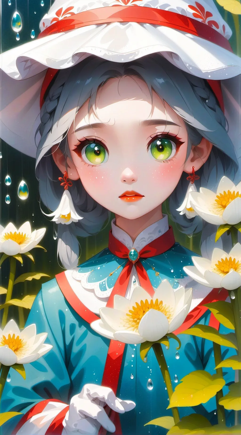 ai character: Dew drops. background