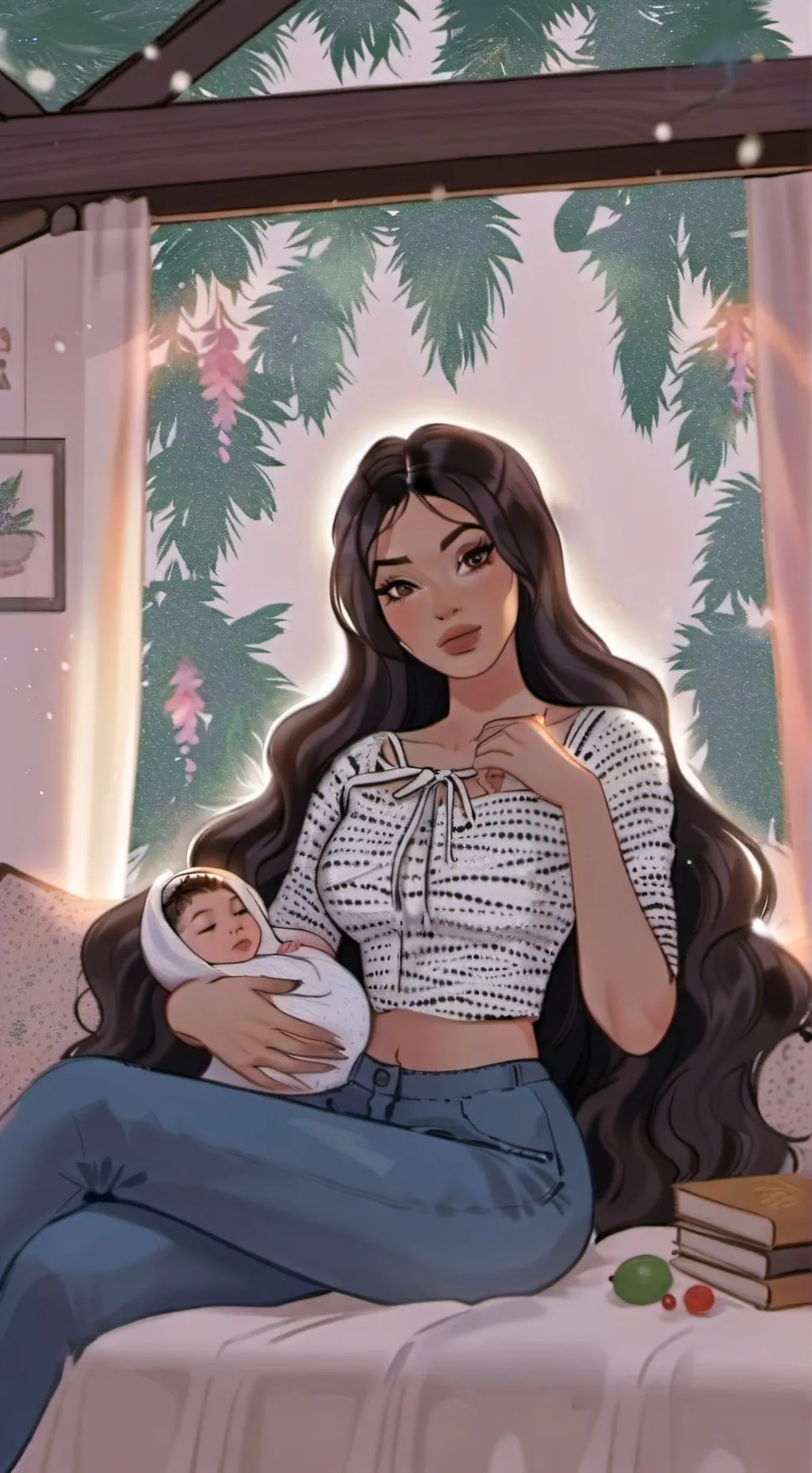 ai character: Young Mother  background